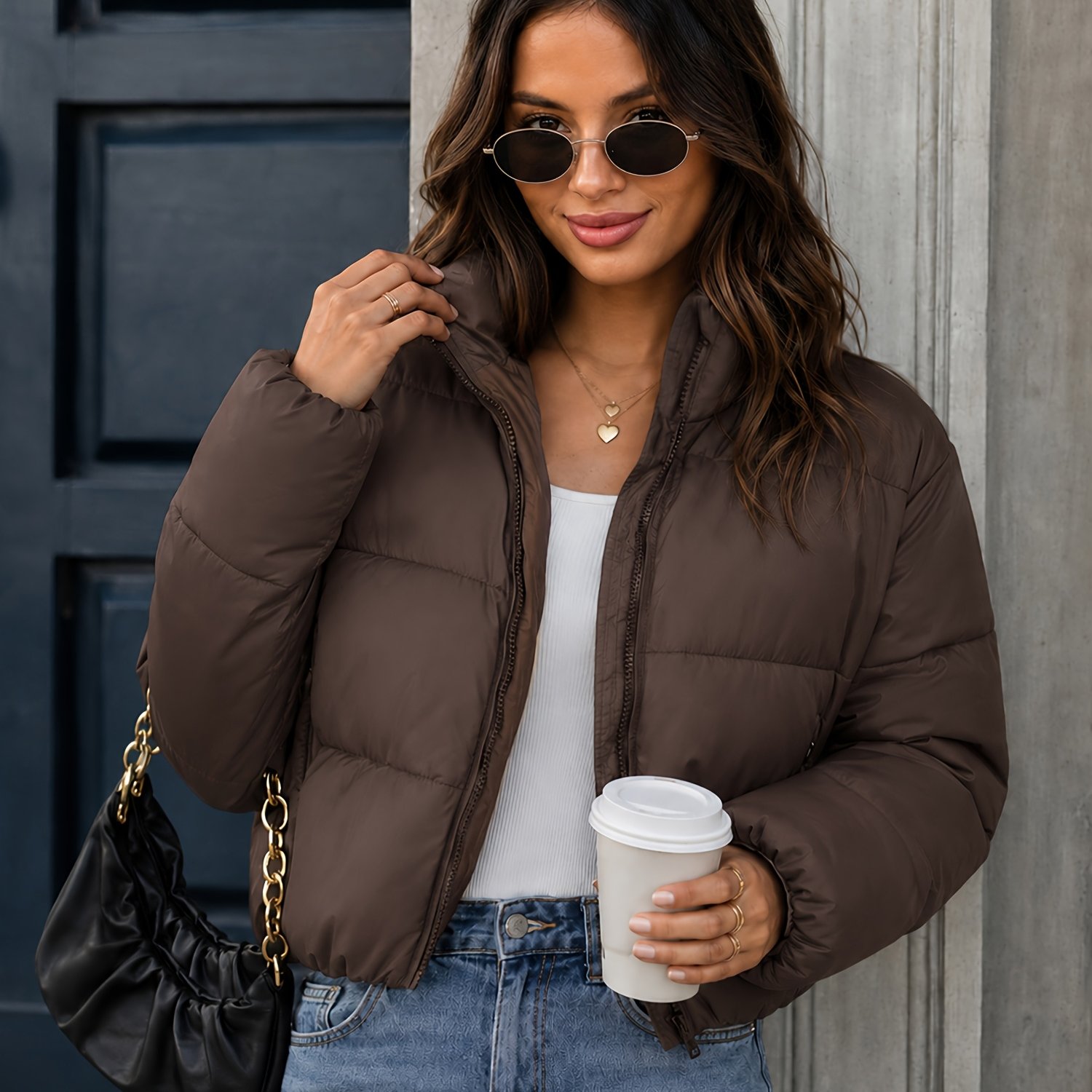 TEMU Women's Autumn Stand-collar Long Sleeve Warm Dress Casual Jacket Outdoor Wear In Stock