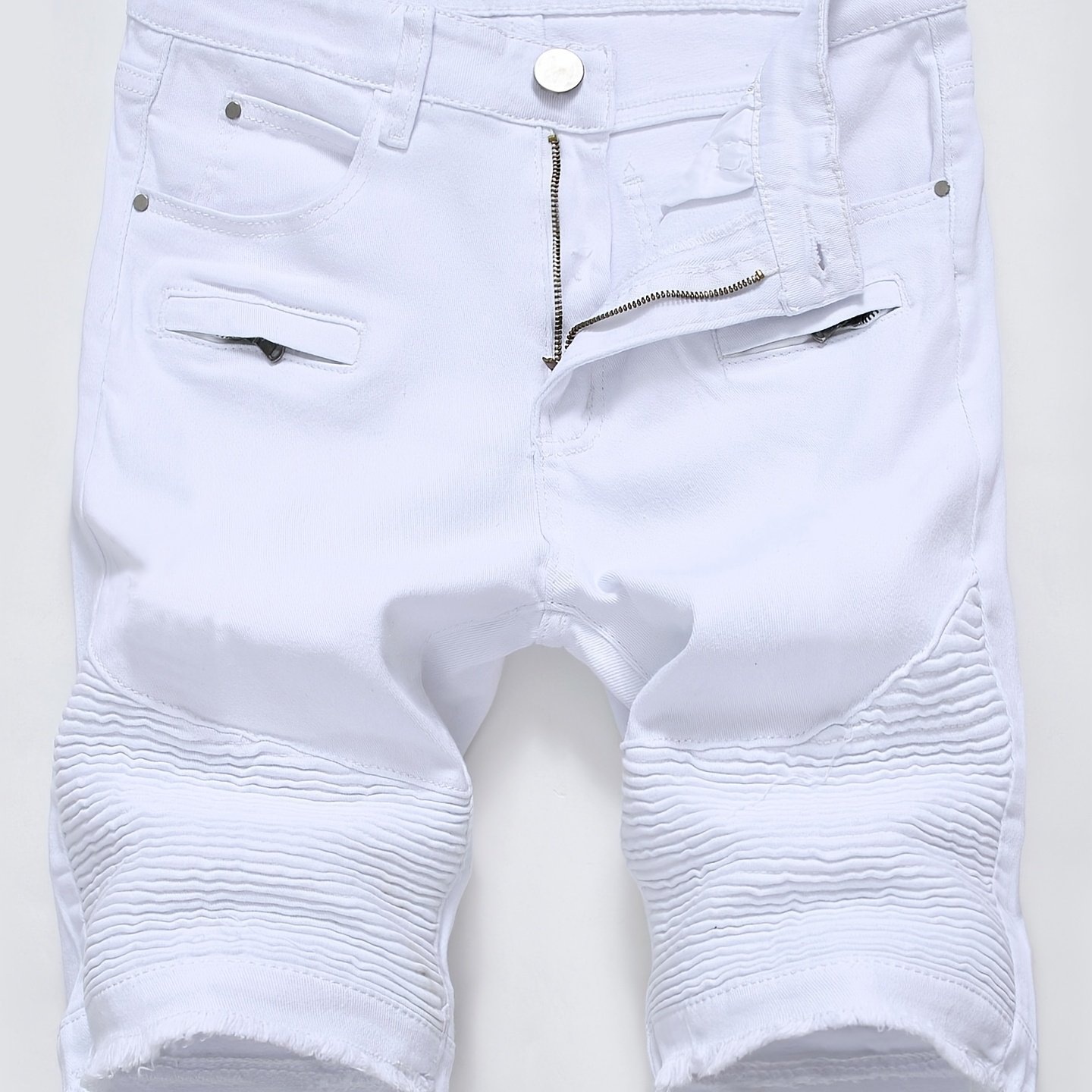 Image of Spring Summer 's Fashion Hip-hop Streetweardenim Shorts, Skinny Motorcycle Style, Slim Straight, Summer Vintage Versatile Stretch Washed Denim, Casual Urban Style