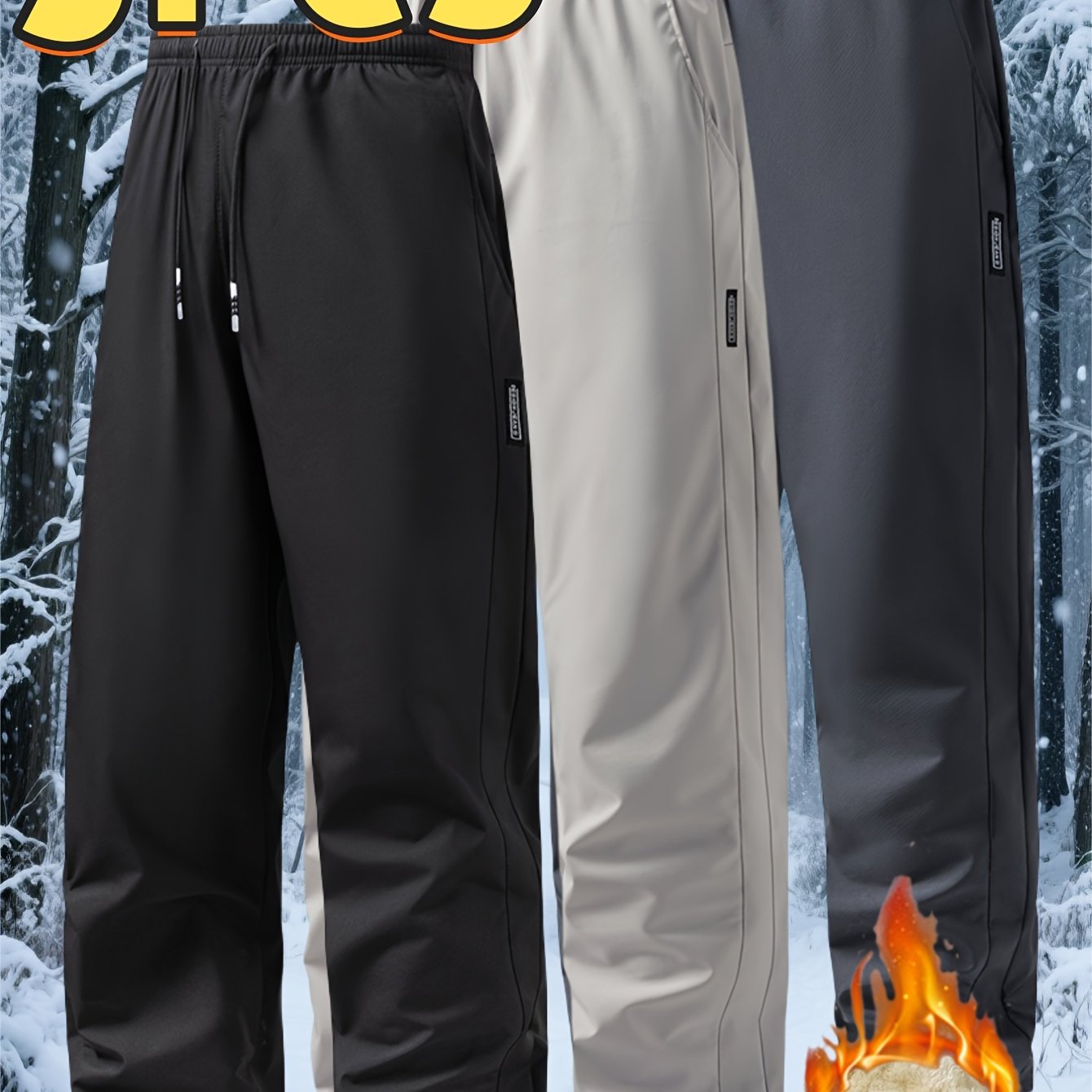 TEMU 3pcs Men's Autumn Winter Warm Running Long Pants Suitable For Outdoor Sports Casual Trousers