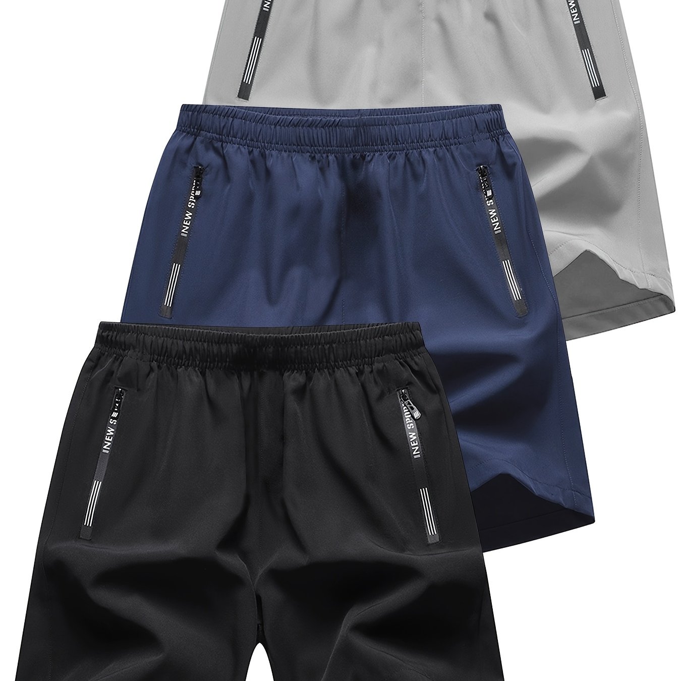Image of 3pcs Set Of Boys' Summer Casual Shorts, Fashion Letter Zipper Thin Quick-dry Breathable Athletic Pants, Suitable For Jogging Fitness , For Outdoor