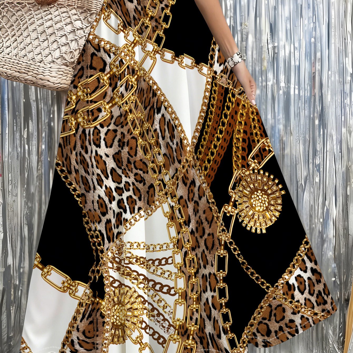 TEMU Womens Leopard Print Maxi Skirt With Design, Perfect For Beach, Parties, Festivals, Casual , Fashion- Style, Trendy Summer Wear.