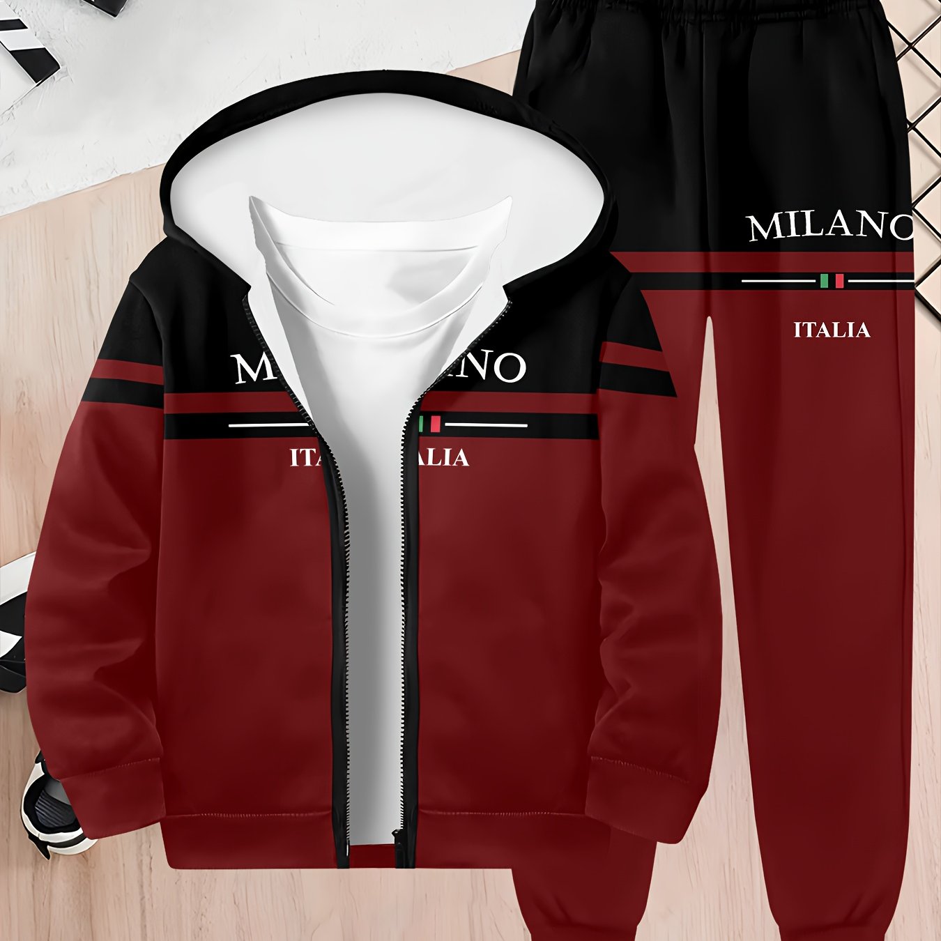 Image of 3d Printed Cool Printed Boys' Jackets And Trousers Suit For Autumn And Winter Hooded Zipper Cardigan+trousers Fashion Daily Casual Long Sleeve Sportswear., Perfect For Outdoor,christmas,halloween