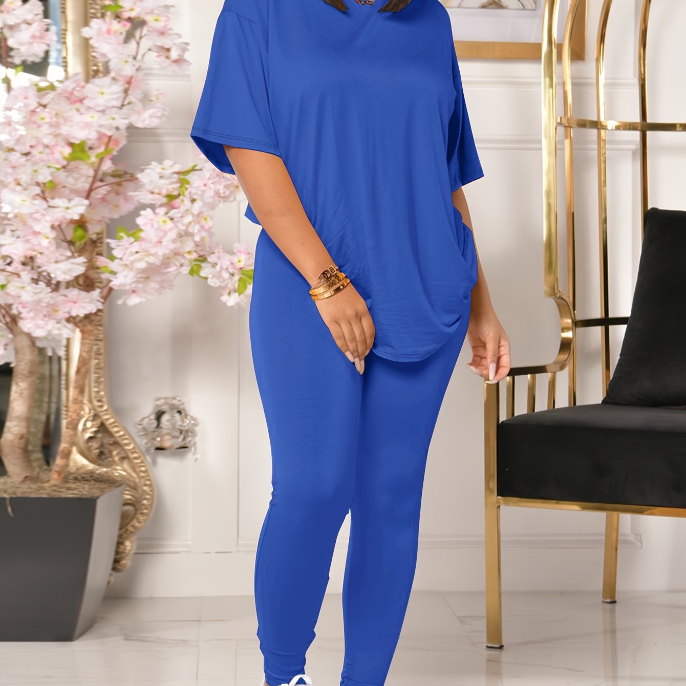 TEMU Western Casual Loose Comfortable Round Neck Top And Short Pants Stretch Outfit