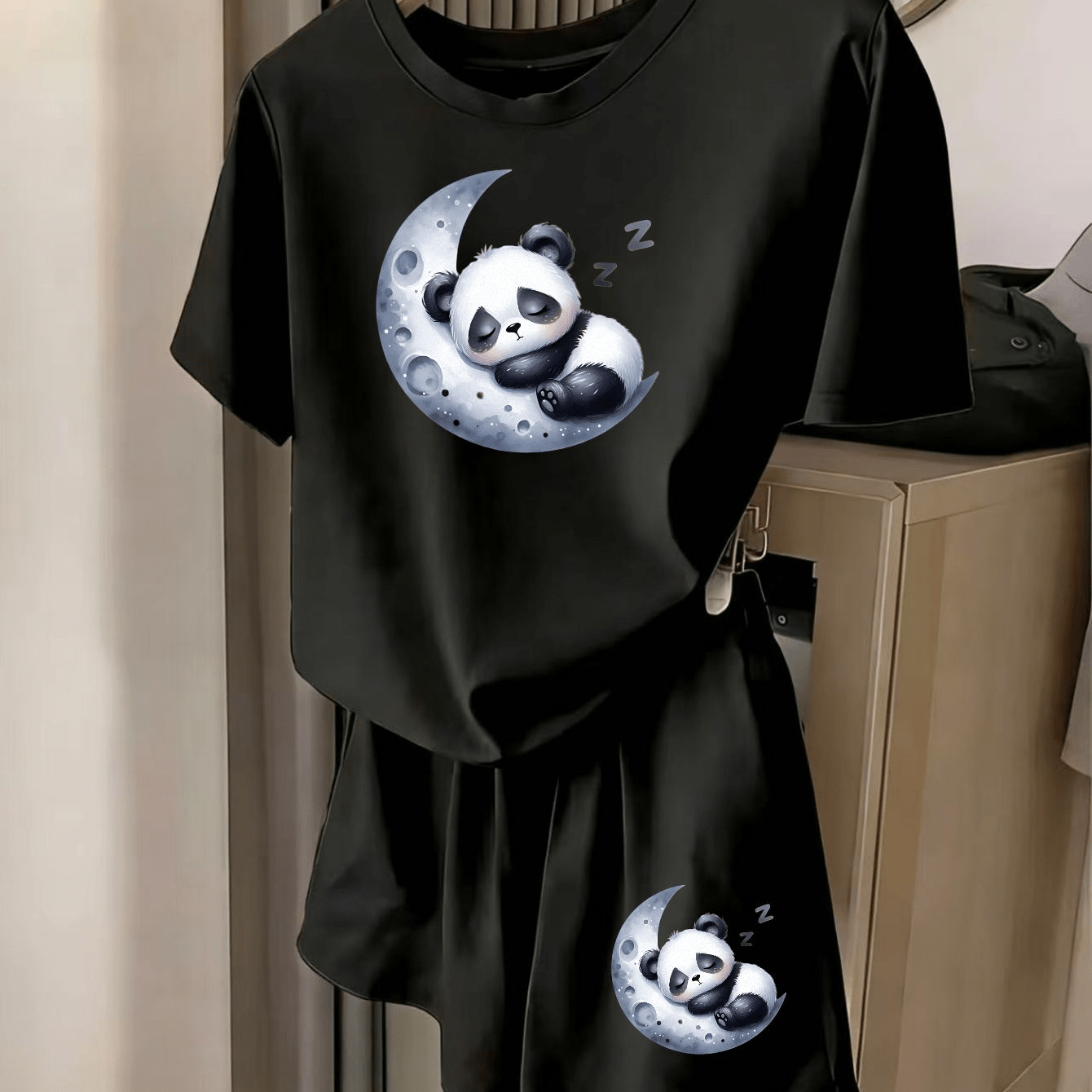 TEMU ' Big ' Pattern Short-sleeve Top And Shorts Comfortable Pajama Set, Full Of Fun, Perfect For Nighttime Sleep Or Relaxing At Home, For Teenager,
