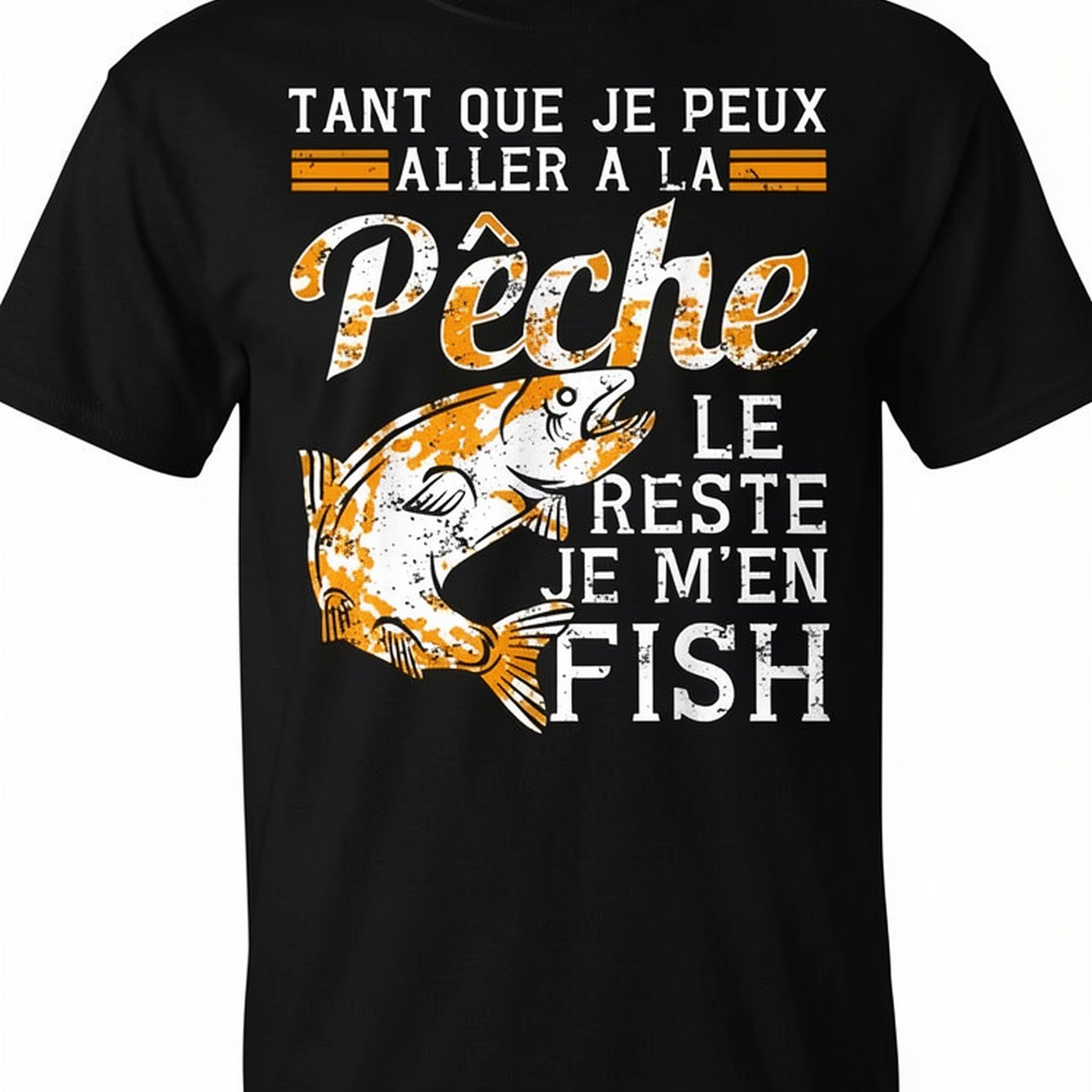 TEMU T-shirt de pêche français pour hommes avec slogan " " et motif de hameçon de poisson sautant - T-shirt uni à manches courtes pur, idéal pour les