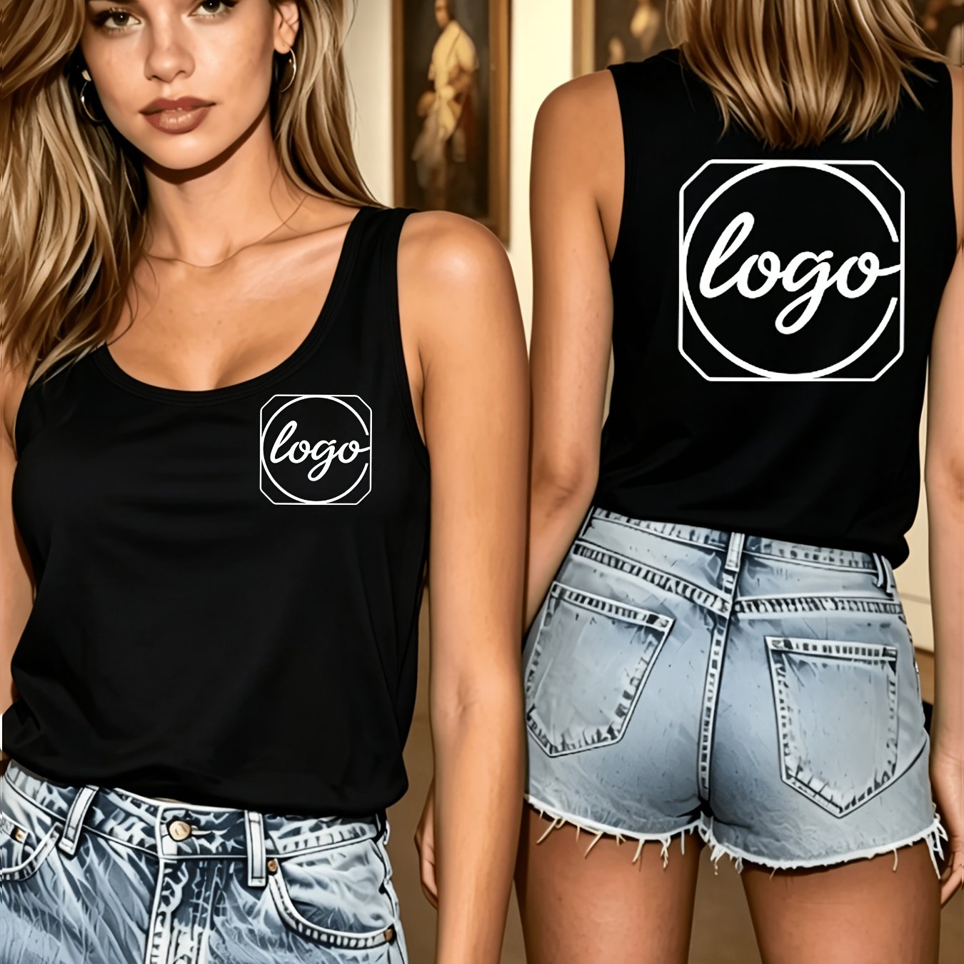 TEMU Canotta da donna personalizzata, stampata, senza maniche, T-shirt casual, abbigliamento per , stile moda versatile, personalizzazione fronte e