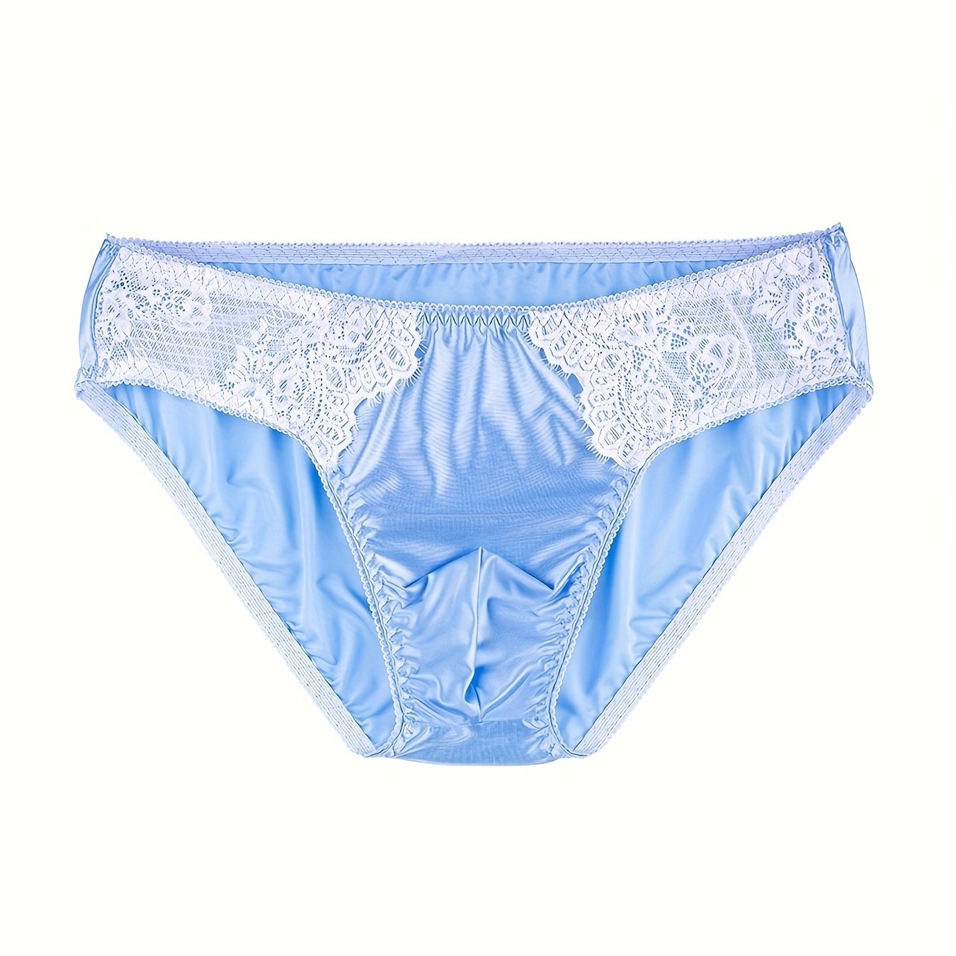 TEMU Glossy Men's Sexy Briefs Lace Splice Underwear Male U Convex Pouch Underpants Breathable Man Bikini Panties Smooth, , Graphic Print, Sporty