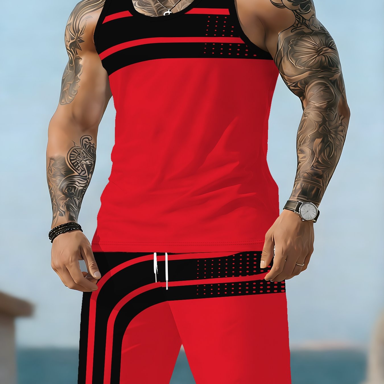 TEMU 2pcs Men's Summer Athletic Set, Sleeveless Round Neck Vest And Drawstring Shorts With Pockets