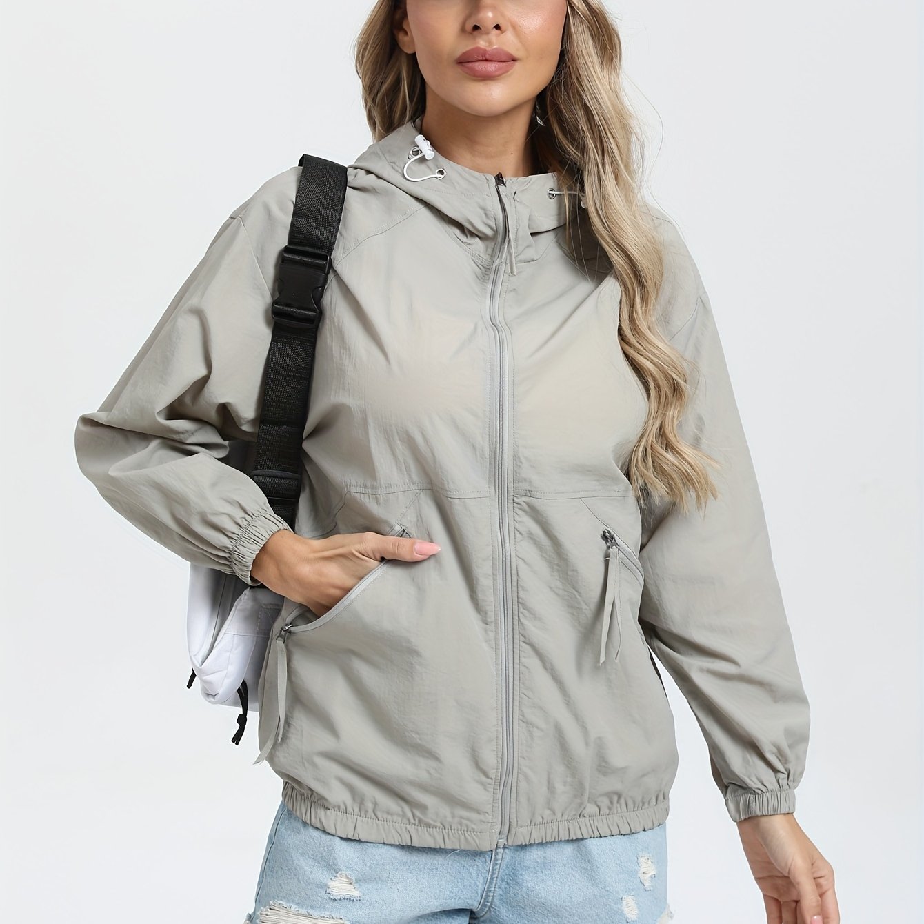 Women's Lightweight Hooded Athletic Jacket Zippered Hiking Coat Top