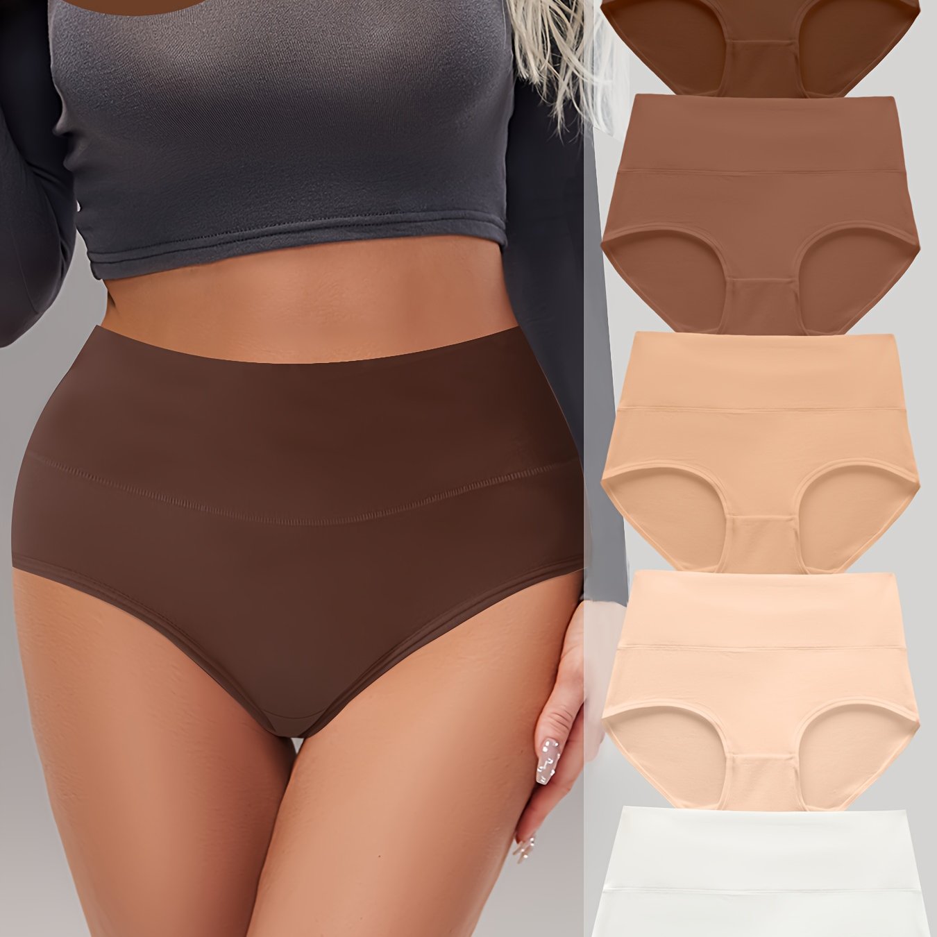 5 Packs High Waist Soft & Stretchy Underwear For Women - Breathable, Comfy, Solid Color And Triangle Shaped Briefs With New Autumn And Winter Style - Perfect For Daily Wear And Outdoor Activities