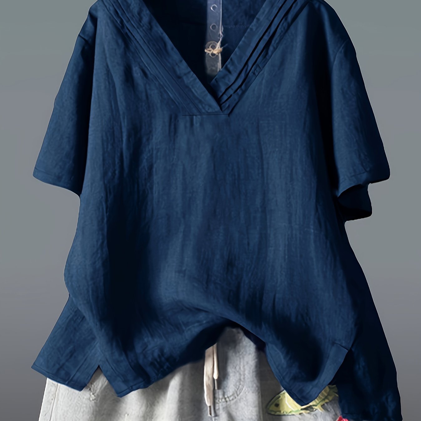 Plus Size, Plus Size Shirt Women's New Hot Solid Color Short Sleeve V-neck Slit Irregular Loose Size Women's Clothing