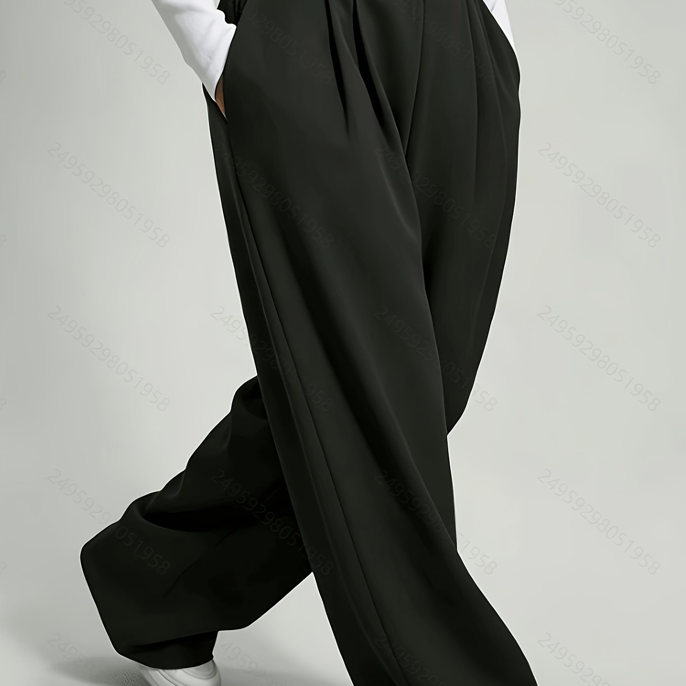 TEMU Plus Size - Women's Plus Size Solid Wide-leg Pants, Versatile Casual Daily Black Spring/autumn Style
