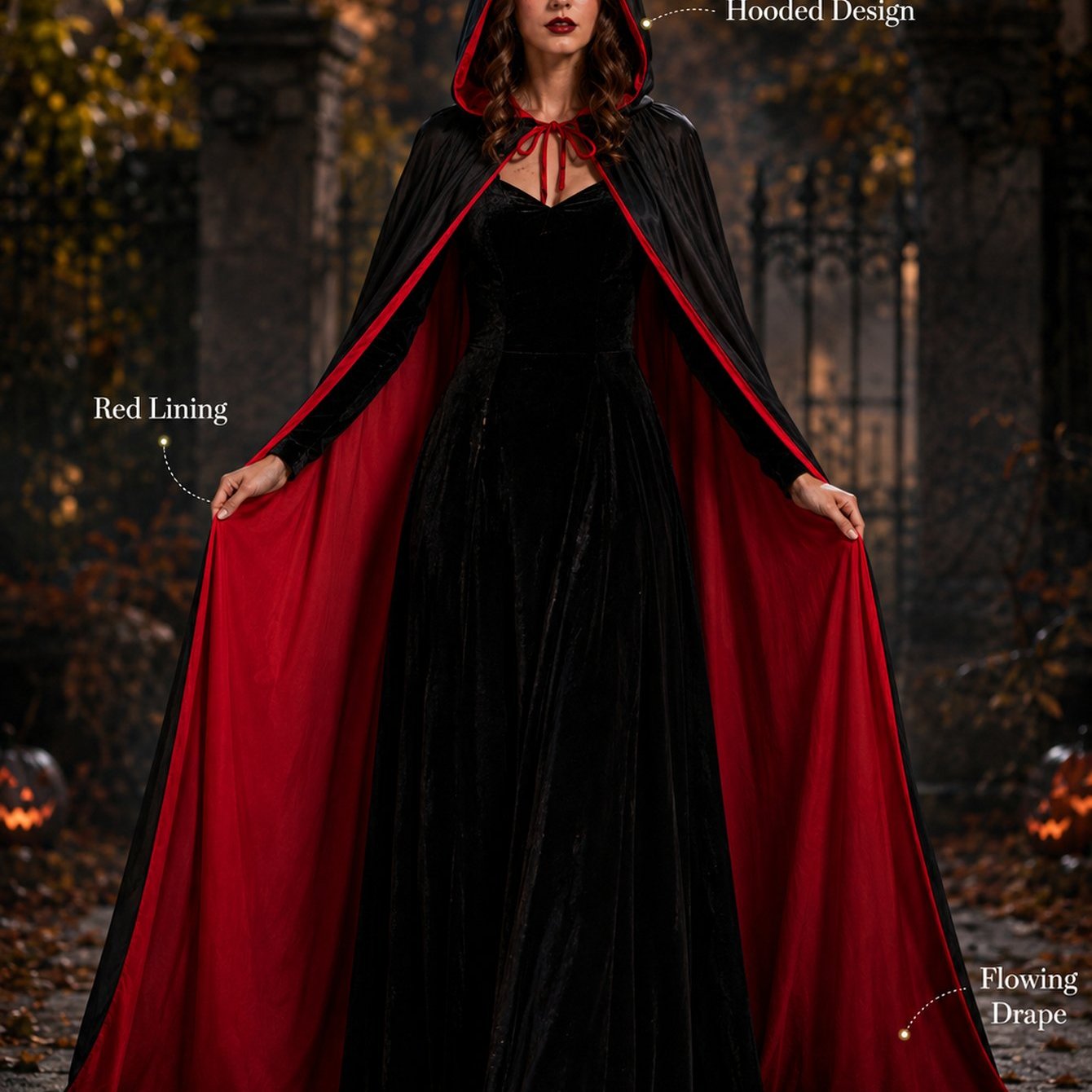 TEMU Black And Red Contrast Hooded Long Halloween Cape Adult Men Women Vampire Devil Witch Cosplay Cloak Halloween Makeup Party Themed Party Escape