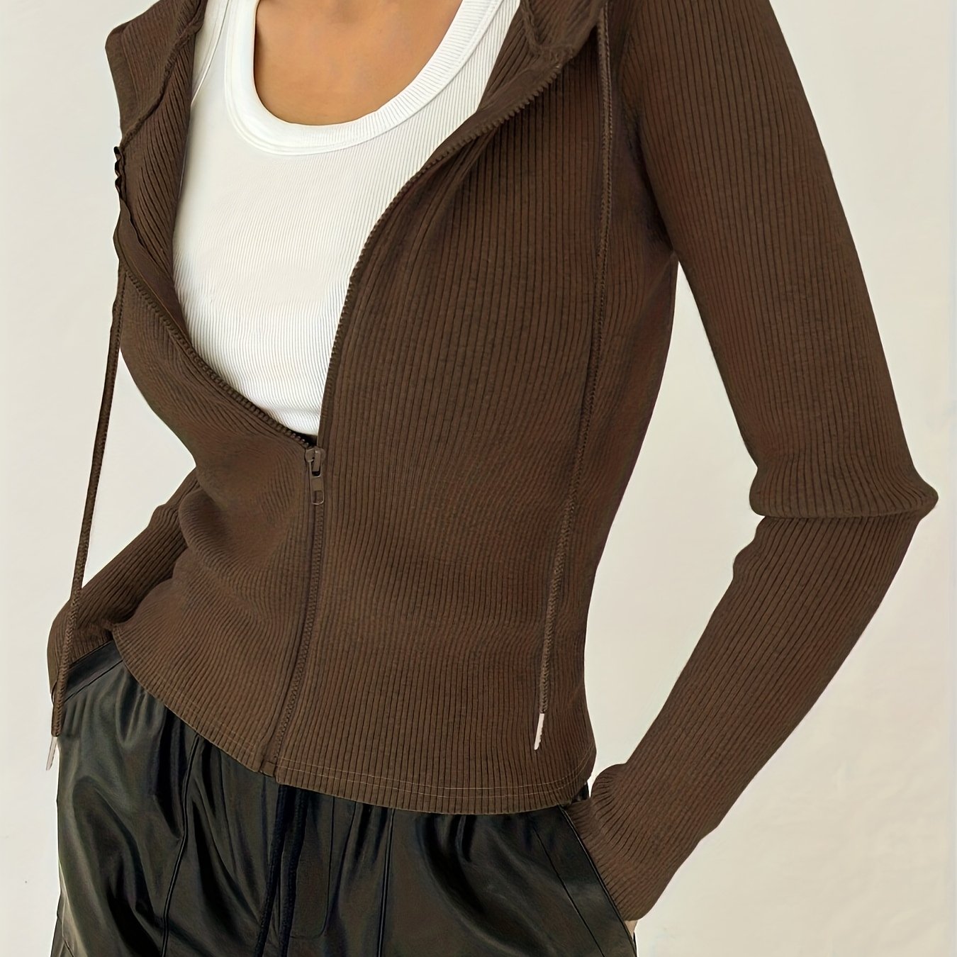 TEMU Women's Slim-fit Solid Color Hooded Long Sleeve Casual Jacket