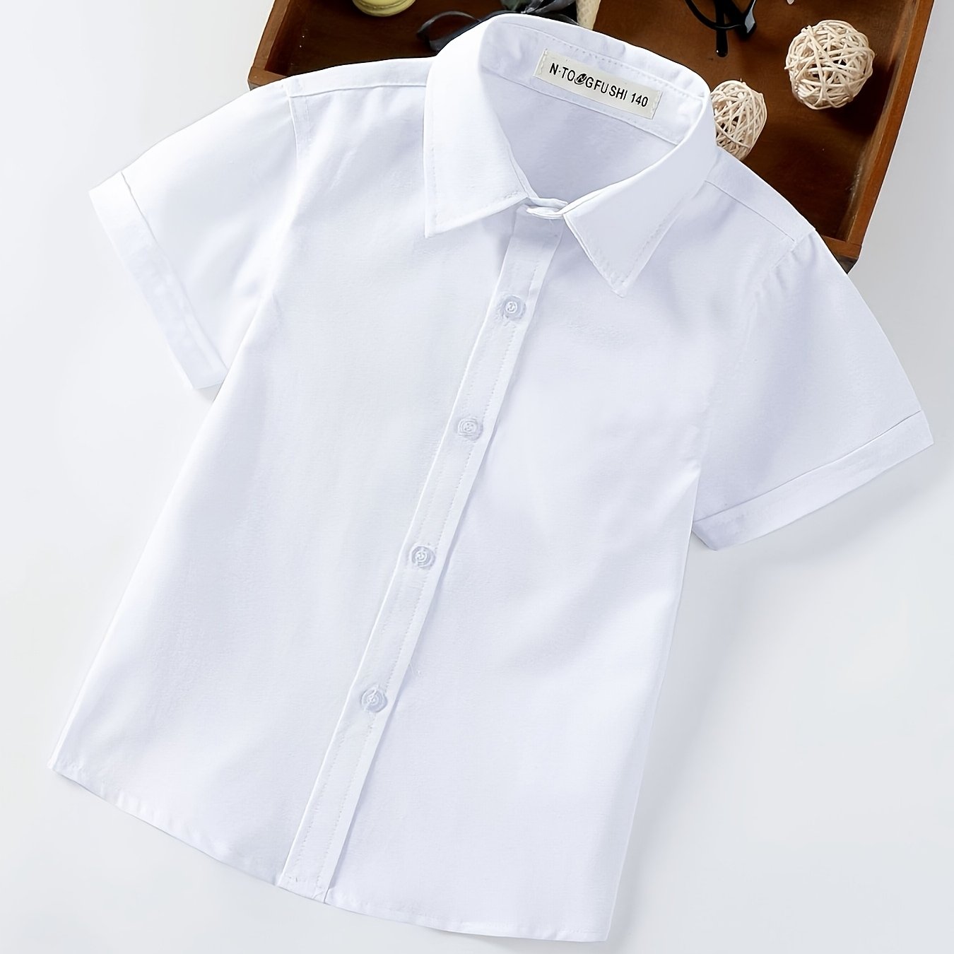 Image of Spring/summer Boys' Shirt, Children's School Uniform Short-sleeve Shirt, Performance Uniform, Back-to- Campus Outfit, Casual Shirt