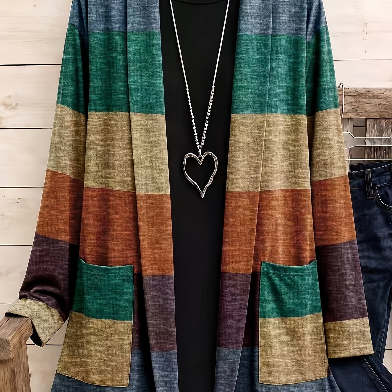 TEMU Plus Size - Women's Plus Size Casual Striped Puff Sleeve Cardigan