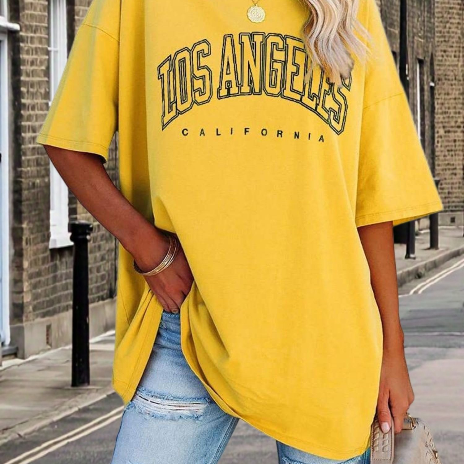 Image of Plus Size, Womens Oversized Los Angeles California Graphic T Shirts Half Sleeve Summer Loose Casual Tees Tunic Tops