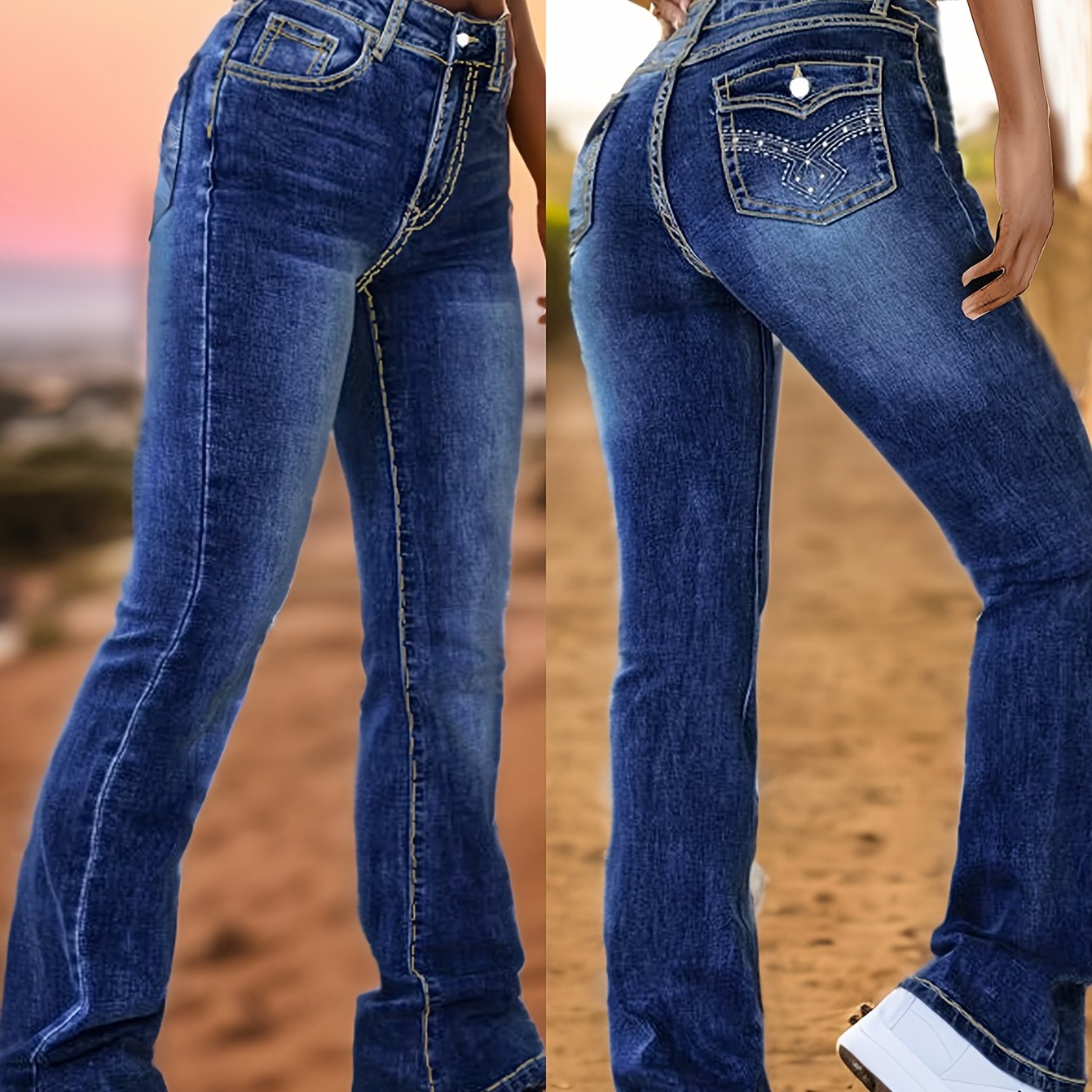 Image of New Women's Elastic High Waist Smooth And Soft Denim Pants, Loose Spring/summer/autumn Casual Trousers For Slimming Fashion Embroidered Long Pants