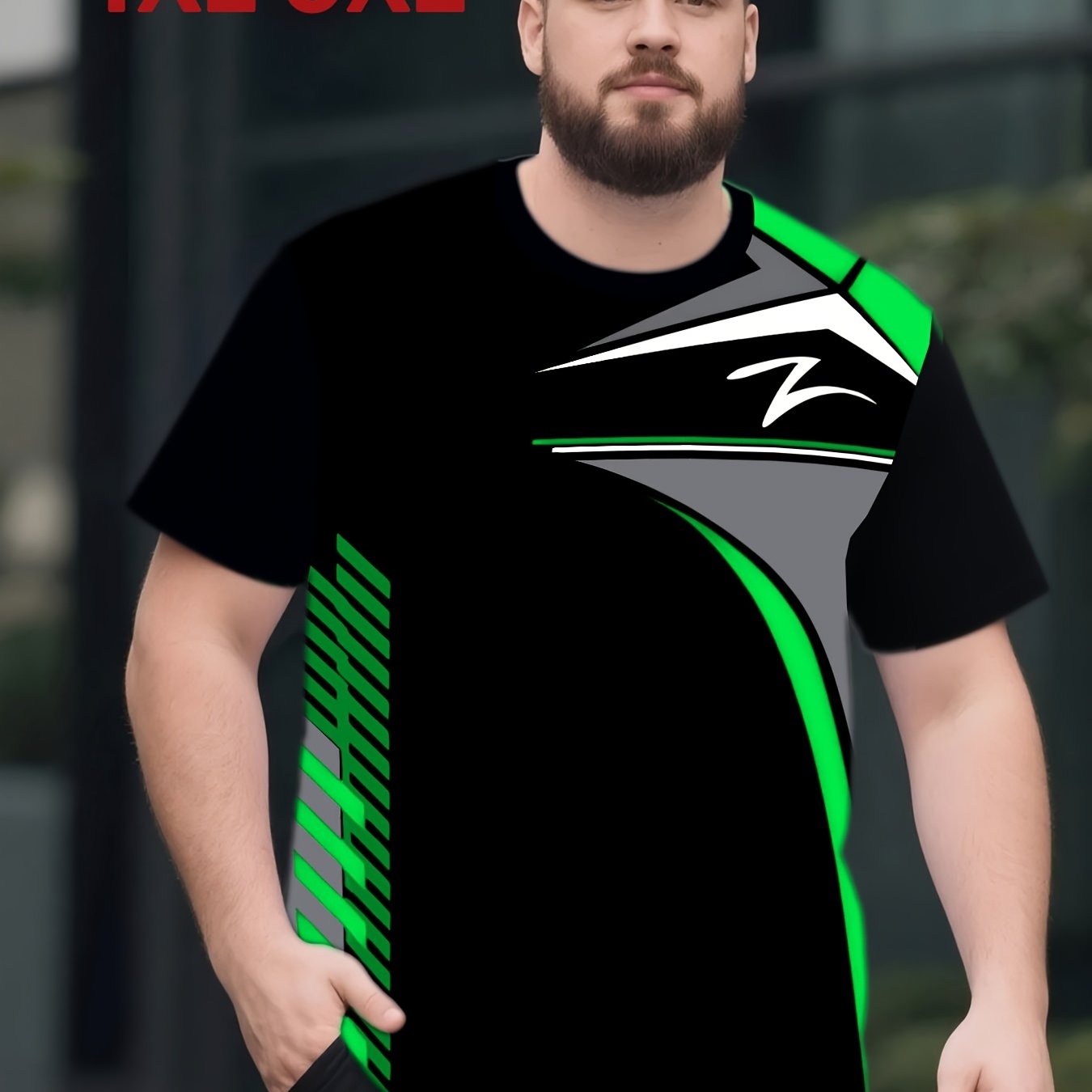 E-shop 4XL-9XL Big & Tall Herren T-Shirt, Schwarz Rot Grau Trendiges Patchwork-Print Kurzarm, Sportlicher Lockerer Oversize-Schnitt, Big & Tall Herren,