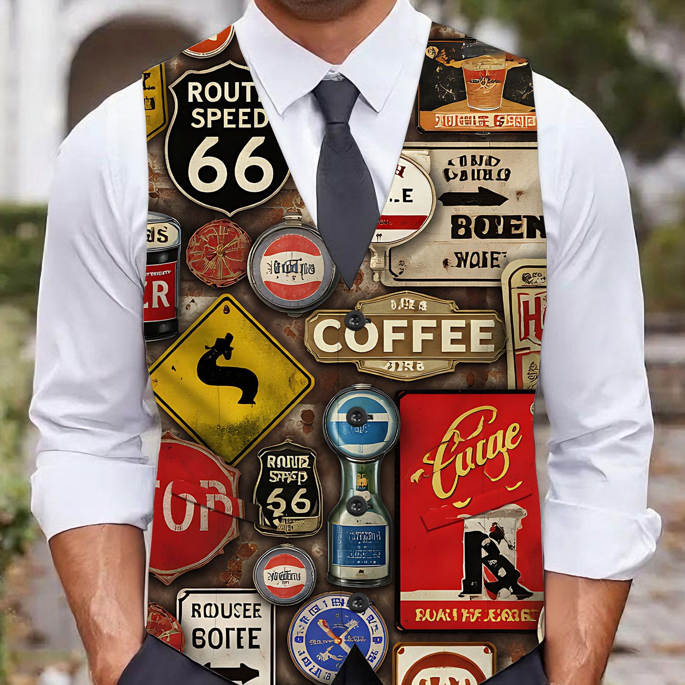 TEMU Trendy Casual Men's Plus Size Vest Retro Beer Coffee Graffiti Style Fashionable Casual Cool Comfortable Street Style