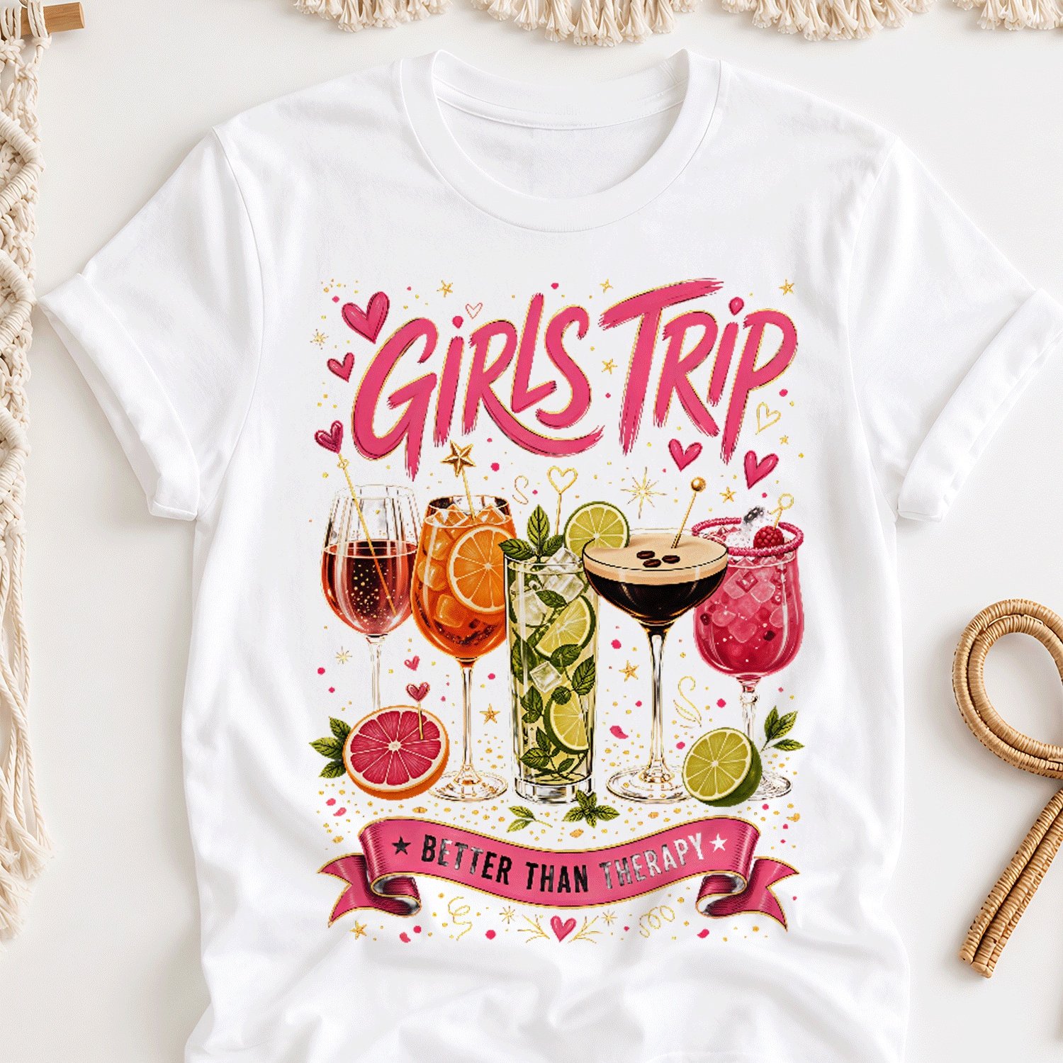 Image of Girls Trip Cocktail Party Weekend Wine Lover Vacation Overseas Printing Y2k Oversized Unisex T-shirt For Men Women Retro 2000s Streetwear Baggy Graphic Tee