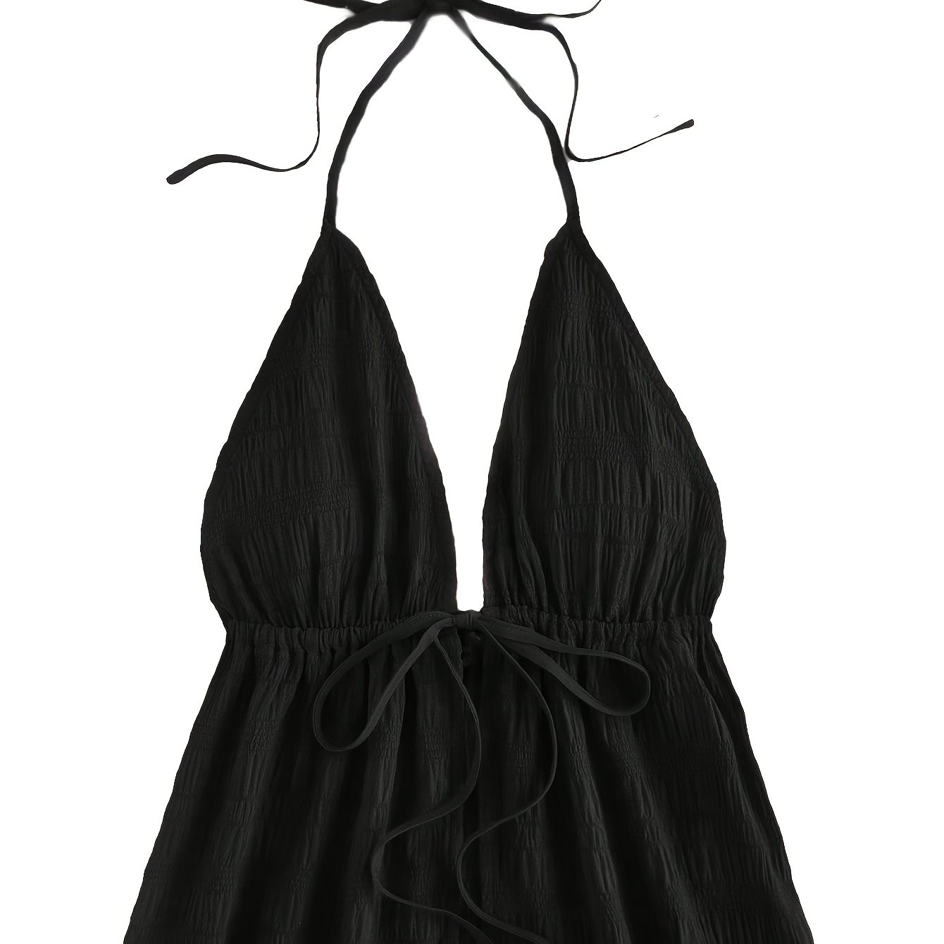 TEMU Women' Color Deep V-neck Tie-front Halter Top