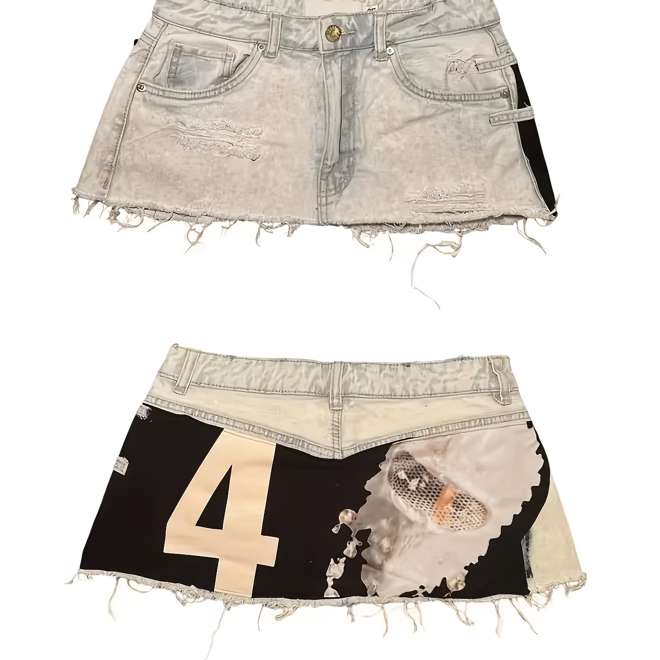 TEMU Women' Gothic Y2k Denim Skirt Shorts With Mesh Panel & Built-in Zipper - Washed Loose Mini Skirt Suitable For Streetwear, Layering, Summer