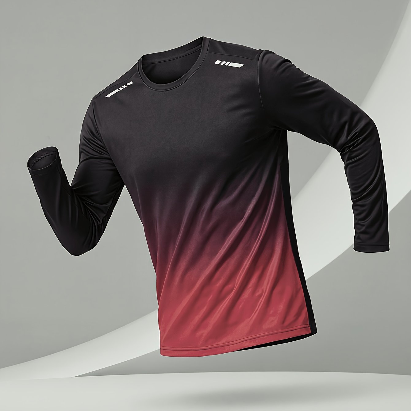 TEMU T-shirt de sous-vêtement de sport à manches longues pour homme, dégradé de couleurs, haut de sport à séchage rapide, col ras du cou, fabriqué en