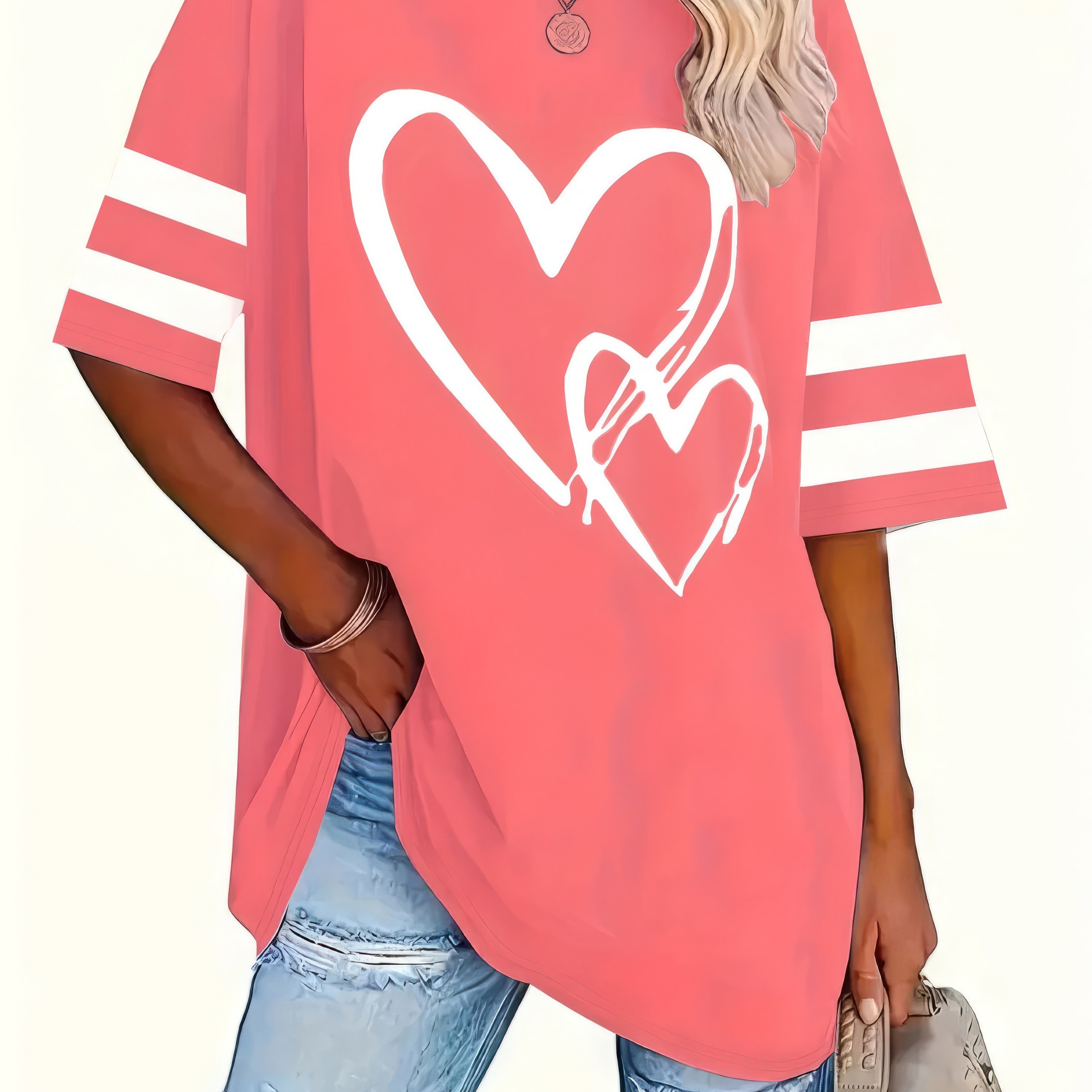 Image of Plus Size - Plus Size - Yutong Directional Spring/summer Loose Size Women's Round Neck Short Sleeve T-shirt