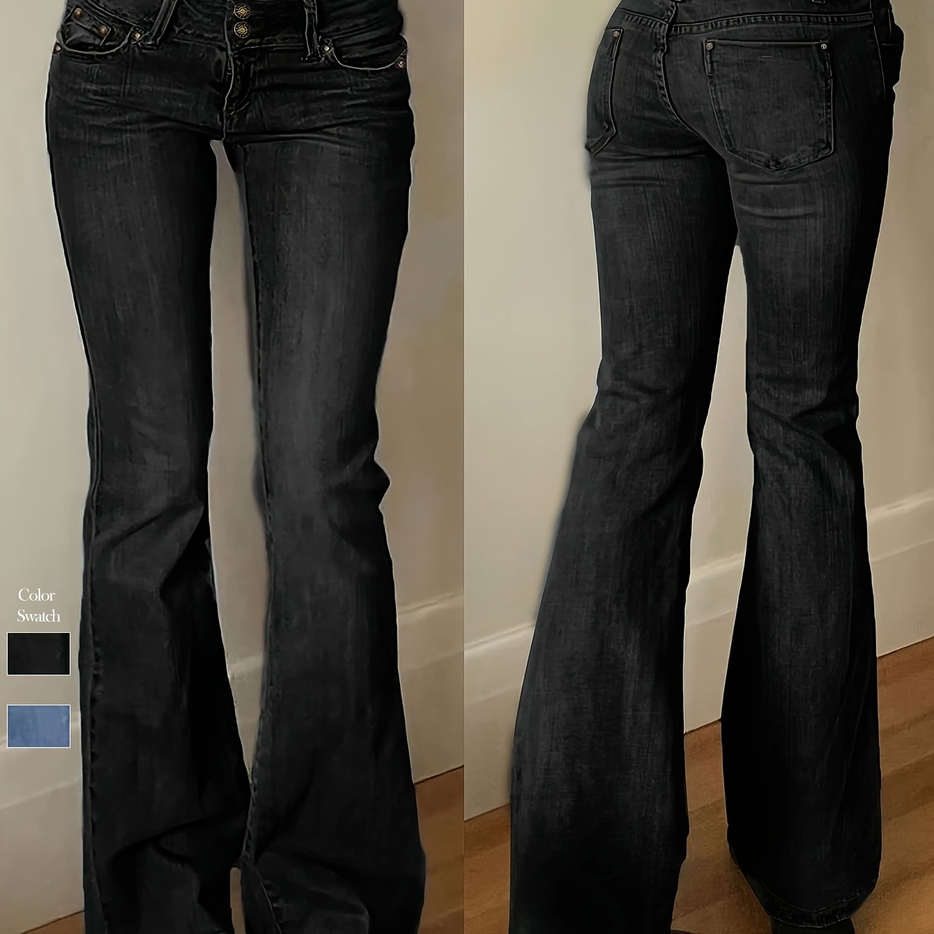 Bootcut Jeans Women Street Style Solid Color Fashionable Denim For Casual With Snap Button Design, Comfortable Clothing Women's Jeans Denim Jeans