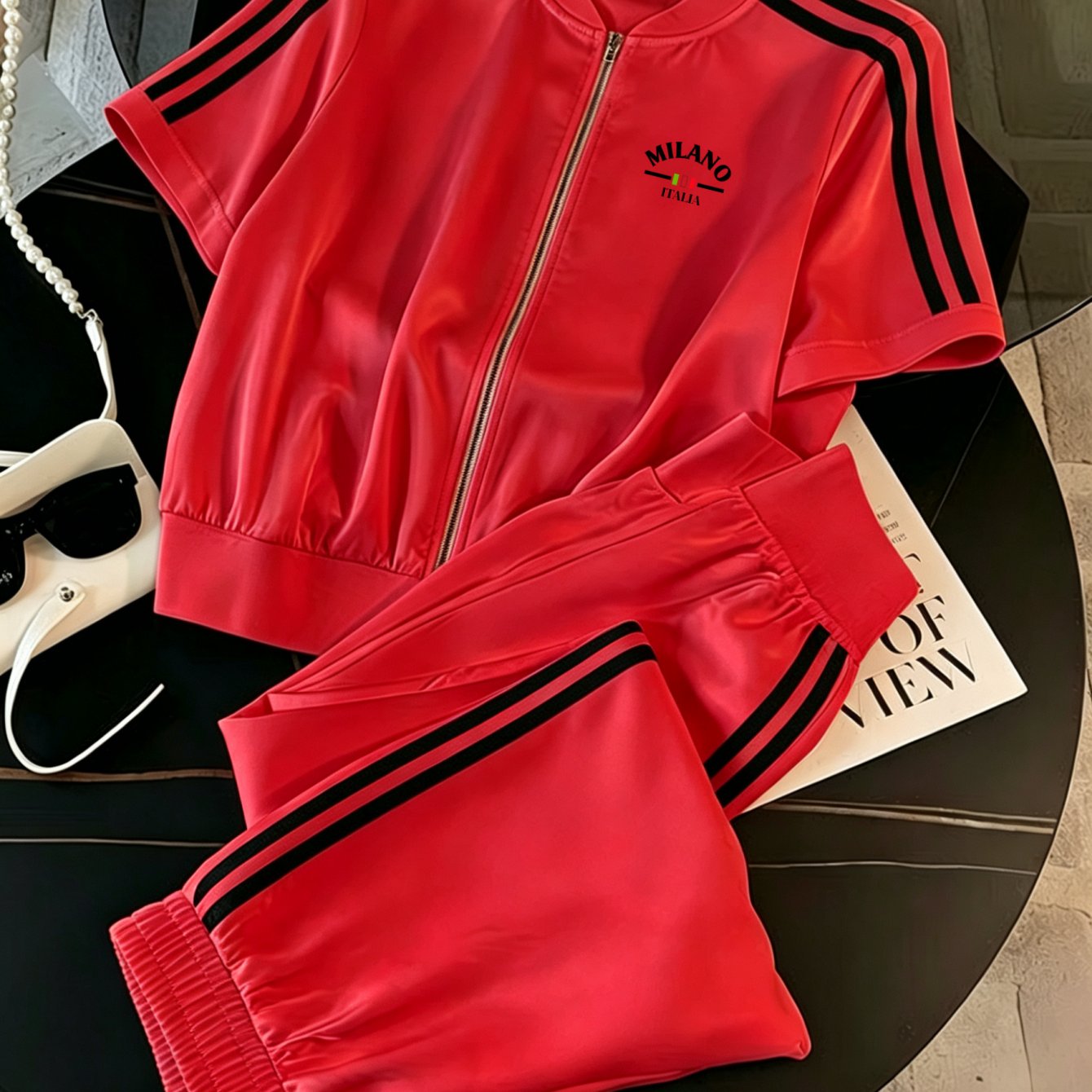 Image of 2pcs Set: Men's Casual Sportswear (short-sleeve Jacket + Trousers) - Ideal For Outdoor Golf & Casual Attire - Multiple Colors , Plus Size