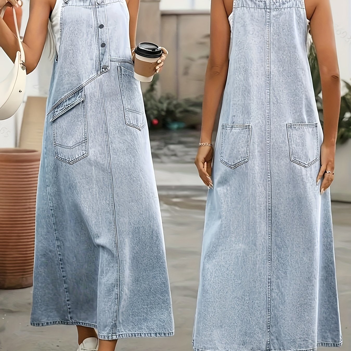 Image of 25aw Women's Plus Size Blue Denim Jumper Dress, , Suitable For Casual To Semi-formal Occasions, Fashionable Casual All-match Denim Jumper Dress