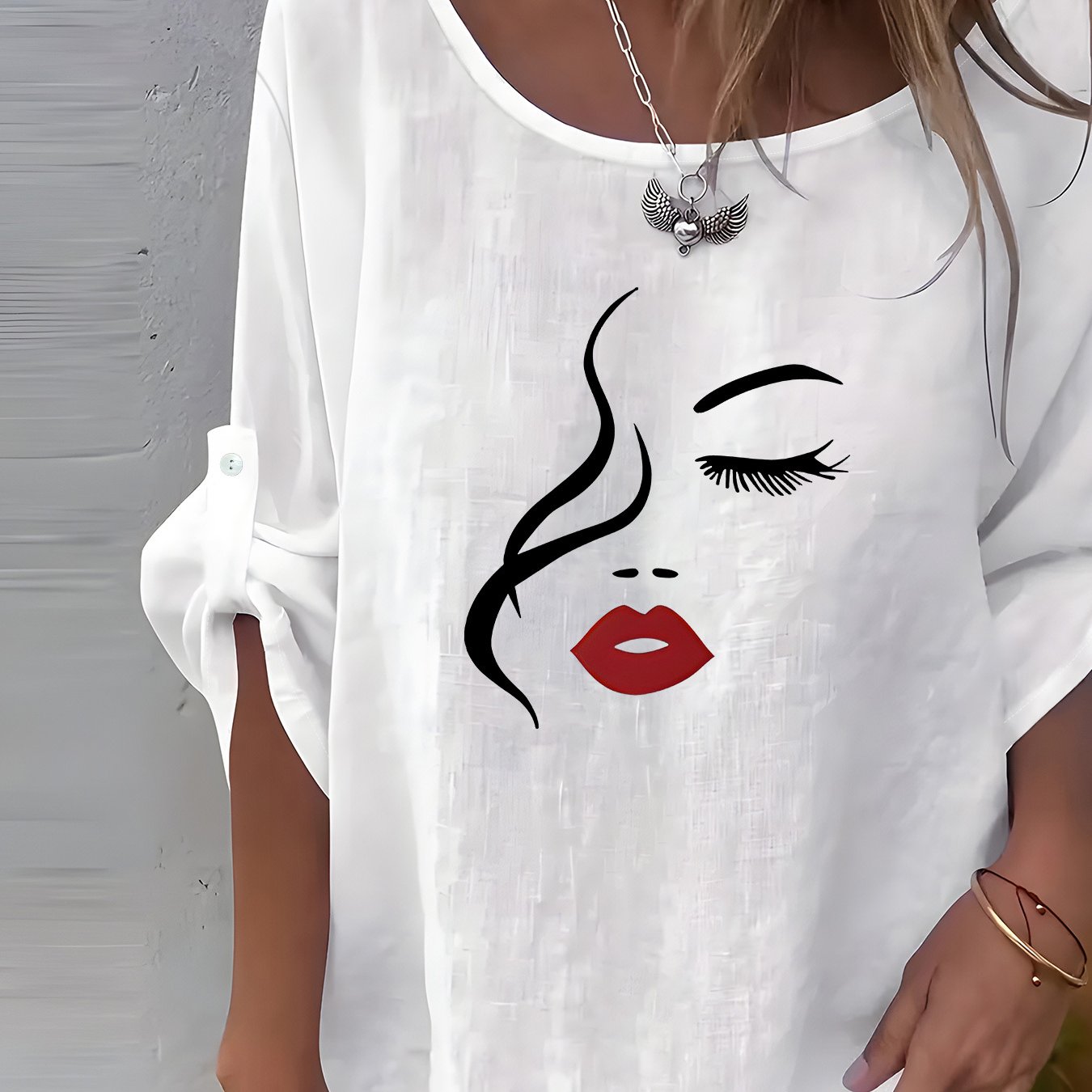 Western Style Easy Creative Printed Casual Round Neck Long Sleeve Shirt, 1pc Women's Shirt, Elegant Party Wear, Women's Shirt, Spring Summer Autumn Winter Style, Beautiful Women's Shirt