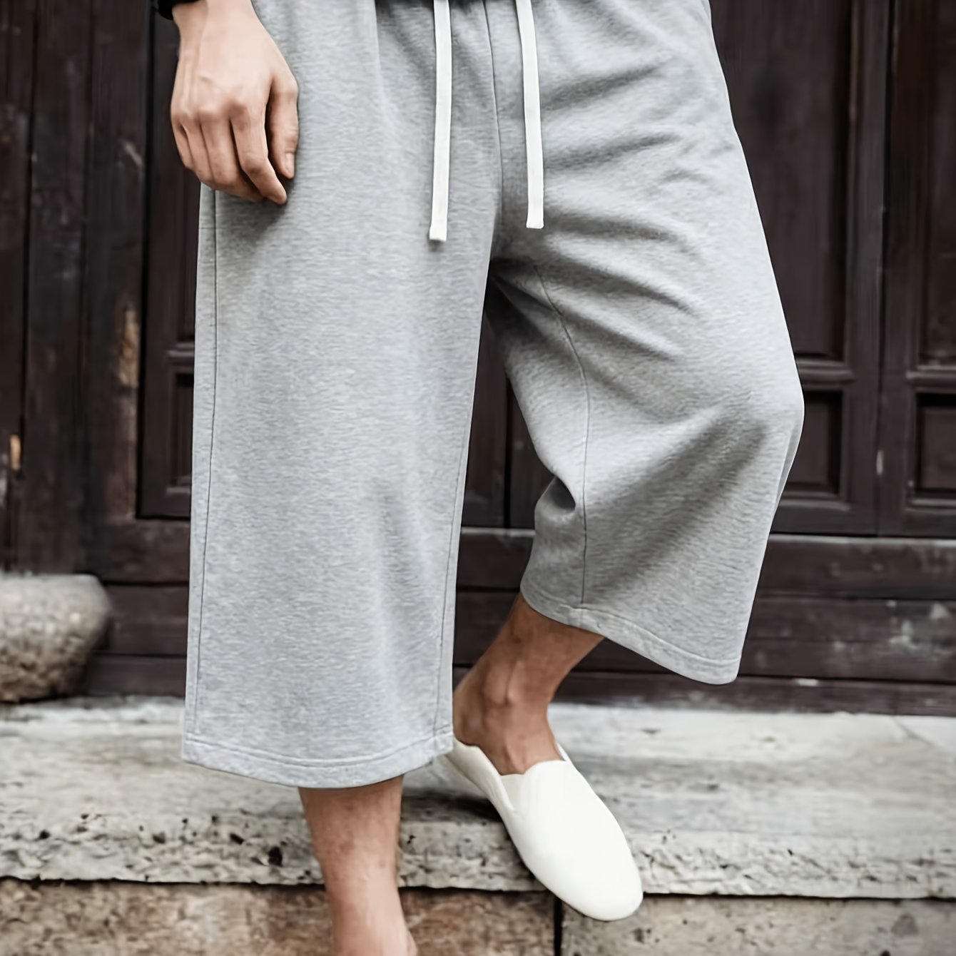 TEMU Men's Summer Casual Athletic Capri Pants - Soft Comfortable Fabric, With Pockets And Drawstring Waistband, Suitable For Leisure And Jogging