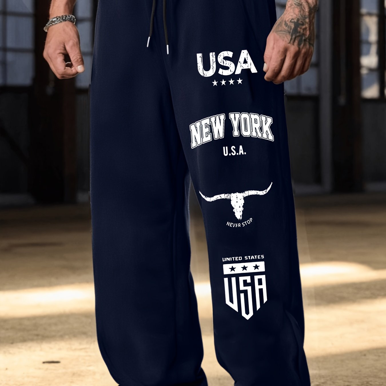TEMU Men's Versatile Solid Color Drawstring Loose-fit Casual Sports Pants, Suitable For Outdoor And And Autumn