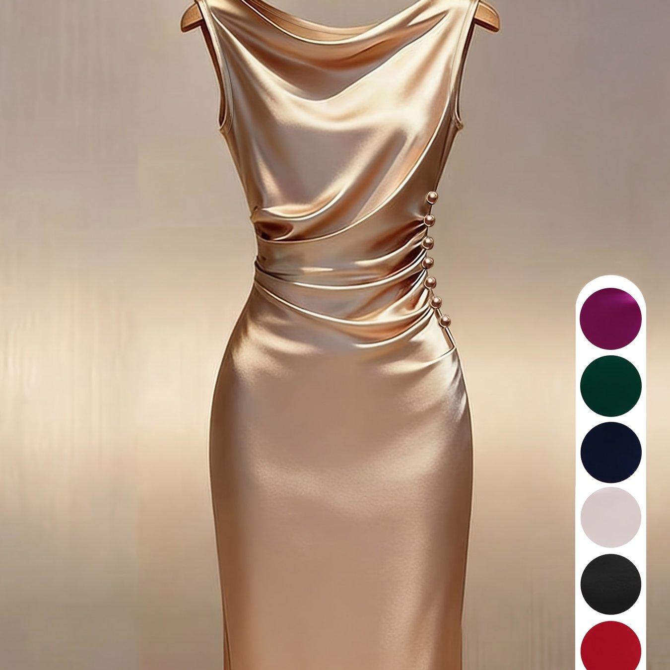 TEMU Women's Slim-fit Solid Color Mid-length Dress With A Glossy Finish, Sleeveless, With A Shawl Collar And , Sp2640. Runs Small.