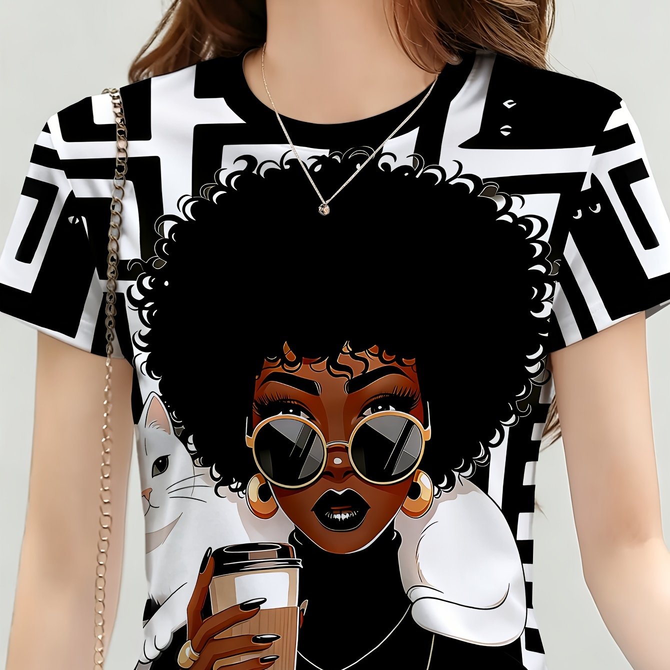 TEMU 2026 Lente/Zomer Dames Casual T-shirt met Korte Mouwen, met een Print van Retro Trendy Karakters, Geschikt voor Feestjes en Werk, Creëert