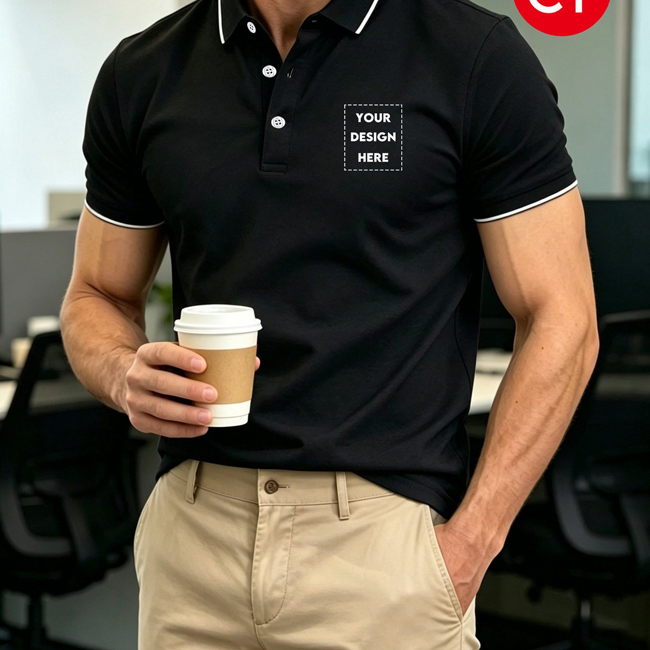 TEMU Men's Custom Printed Chest Shirt, Black With Contrast Lapel, Short Sleeve, Gift For Boyfriend, Husband, Dad For Father's Day Or Birthday