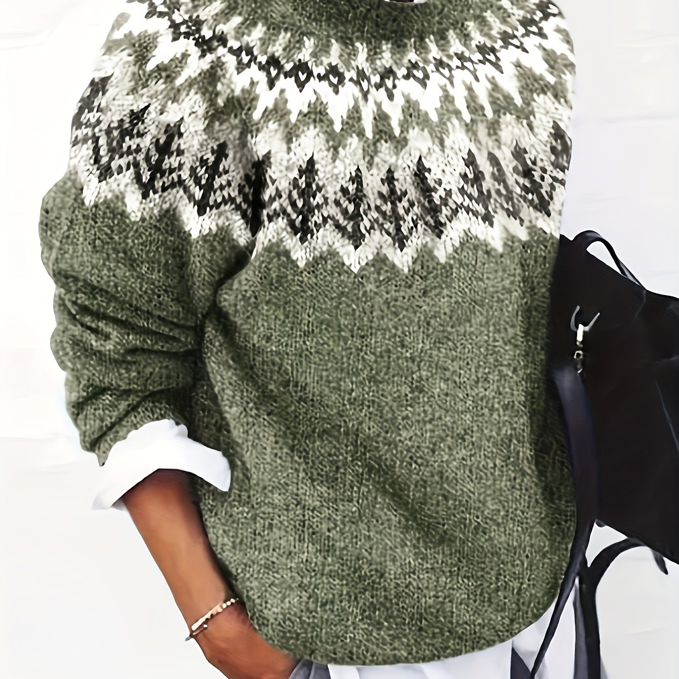 TEMU Fashionable Women's -block Long Sleeve Pullover Sweater
