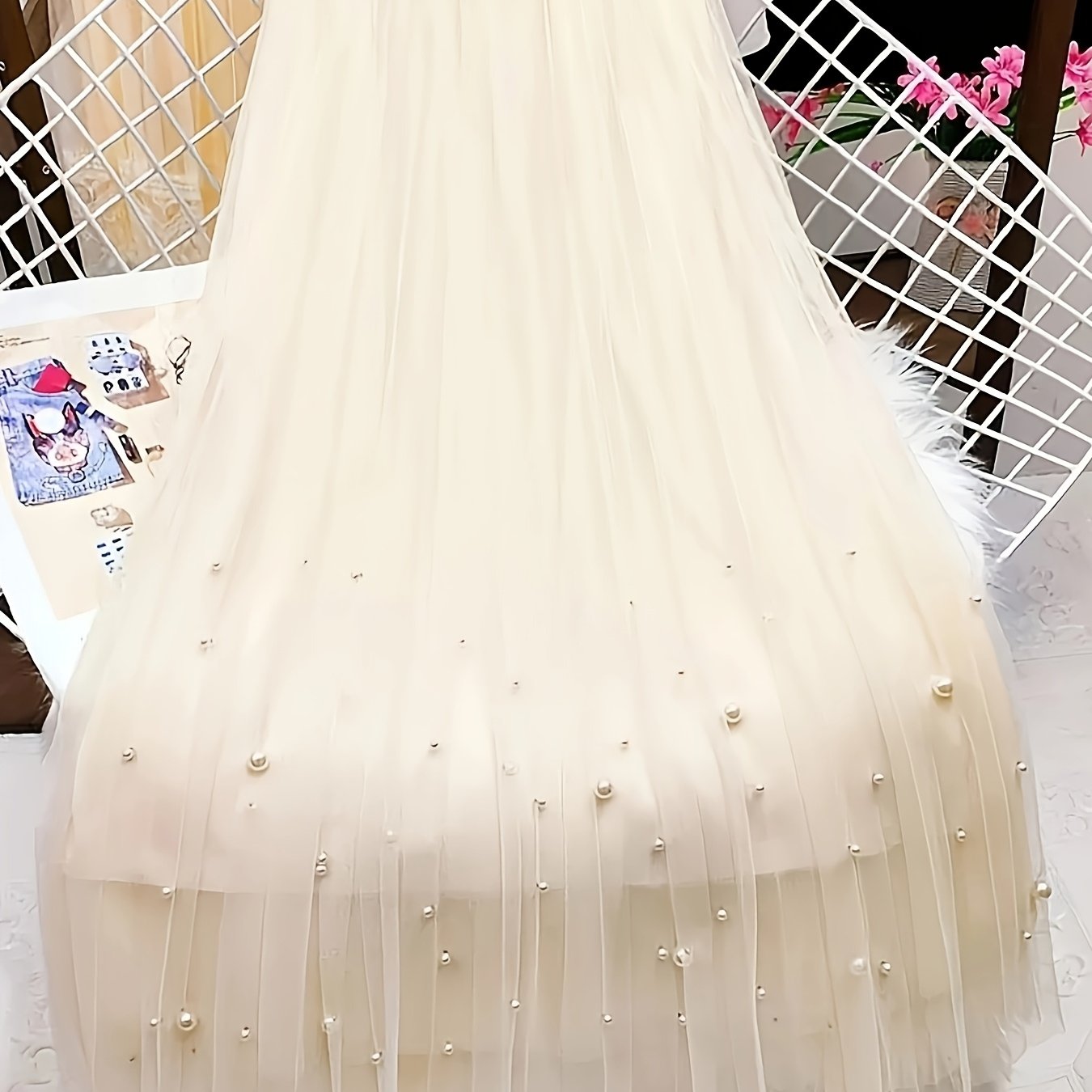 TEMU 【夏】レディース ハーフ丈 スカート プリーツ メッシュ ヘビーベッド装飾