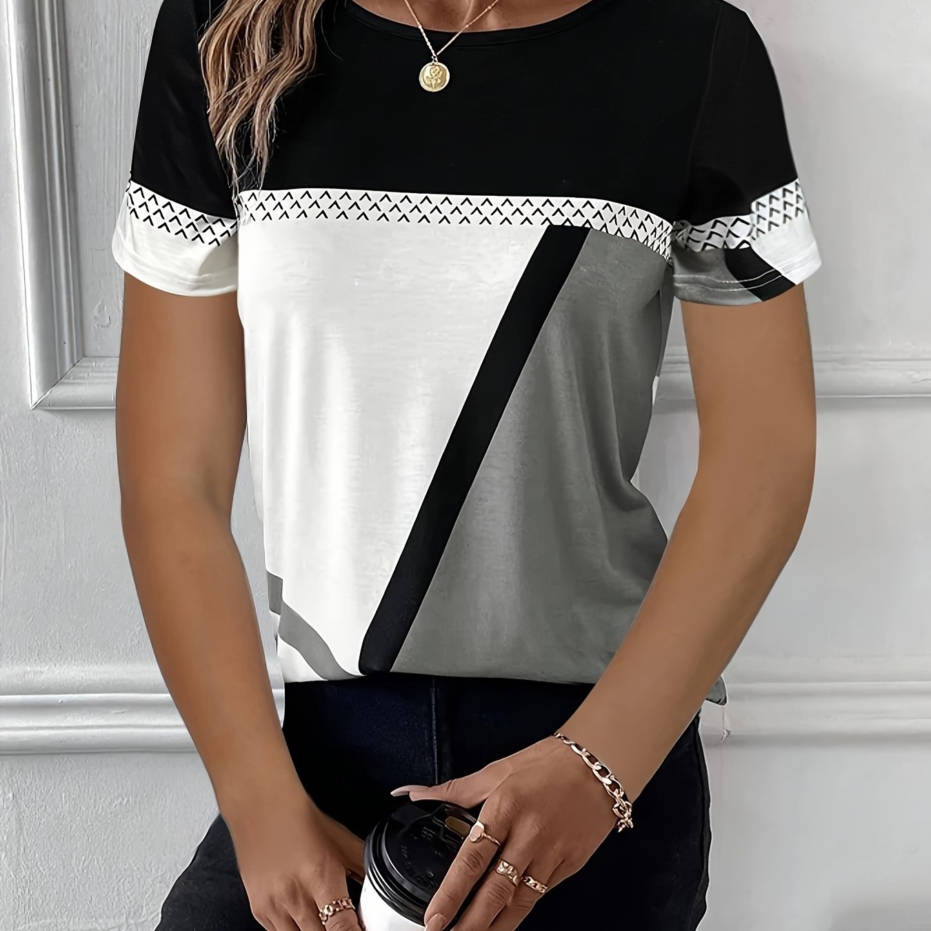 Women's Autumn Pullover Round Neck Short Sleeve Casual Top For Cross-border E-commerce