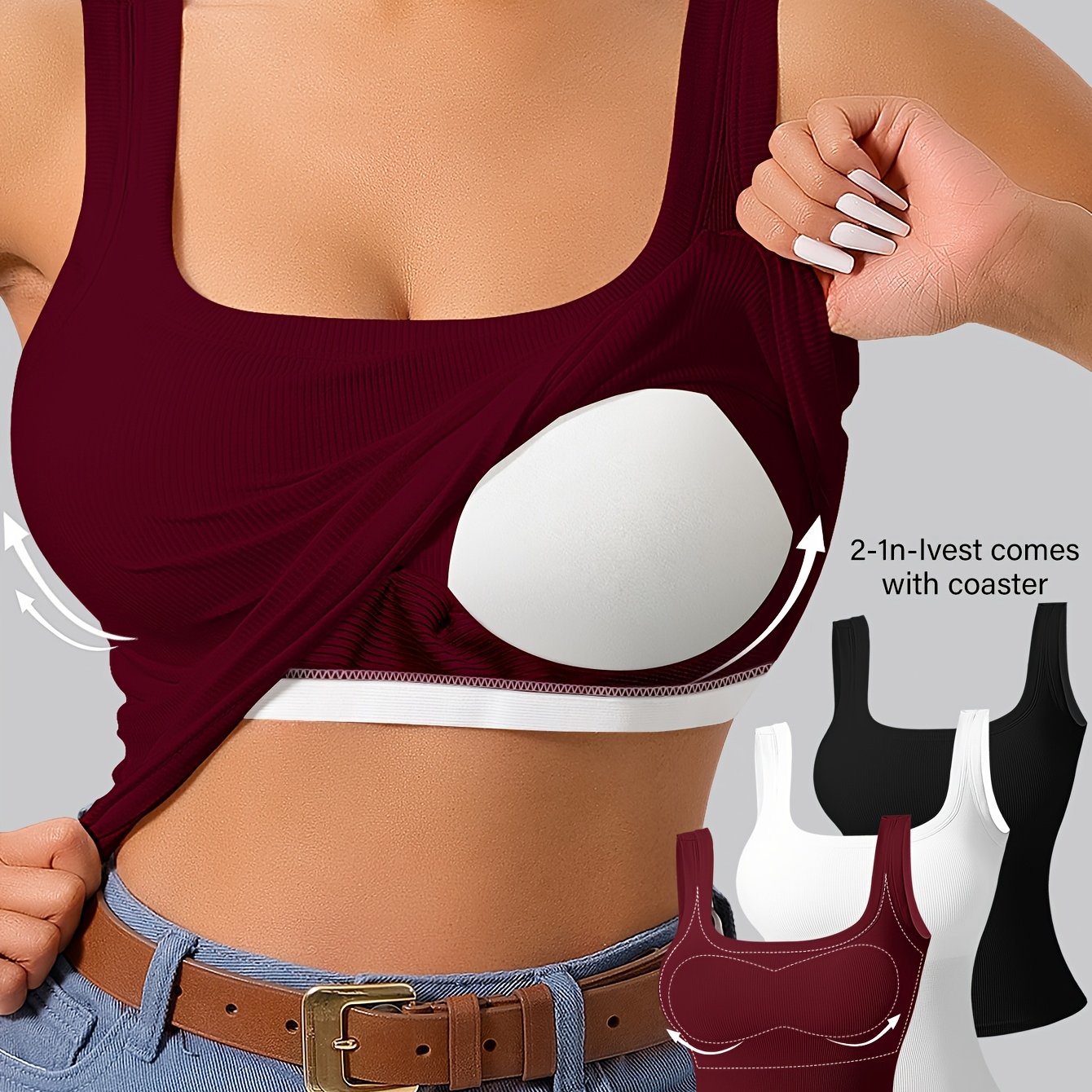 Development 3pcs Set U-shaped Beautiful Back Vest Women'-in-one With Cup Pad Slim Solid Color Inner Wear Outer Wear Base Shirt Vest