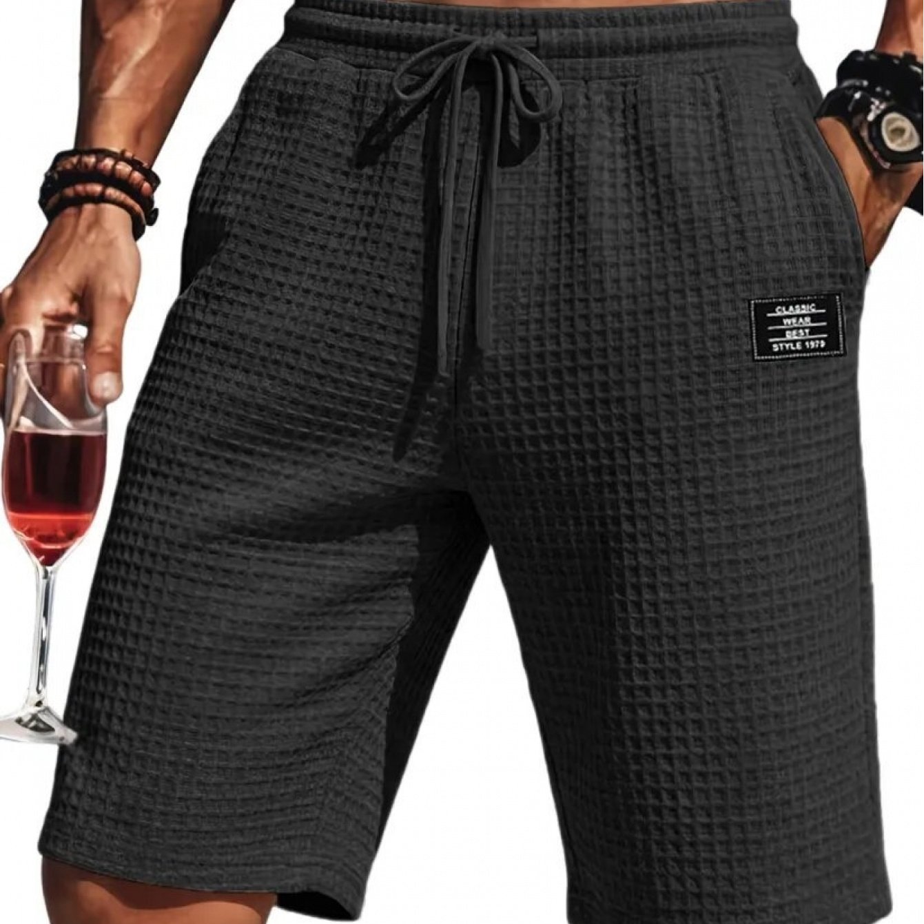 Men's Waffle Casual Shorts Drawstring Loose-fit Five-point Pants Summer Beach Sports Pants