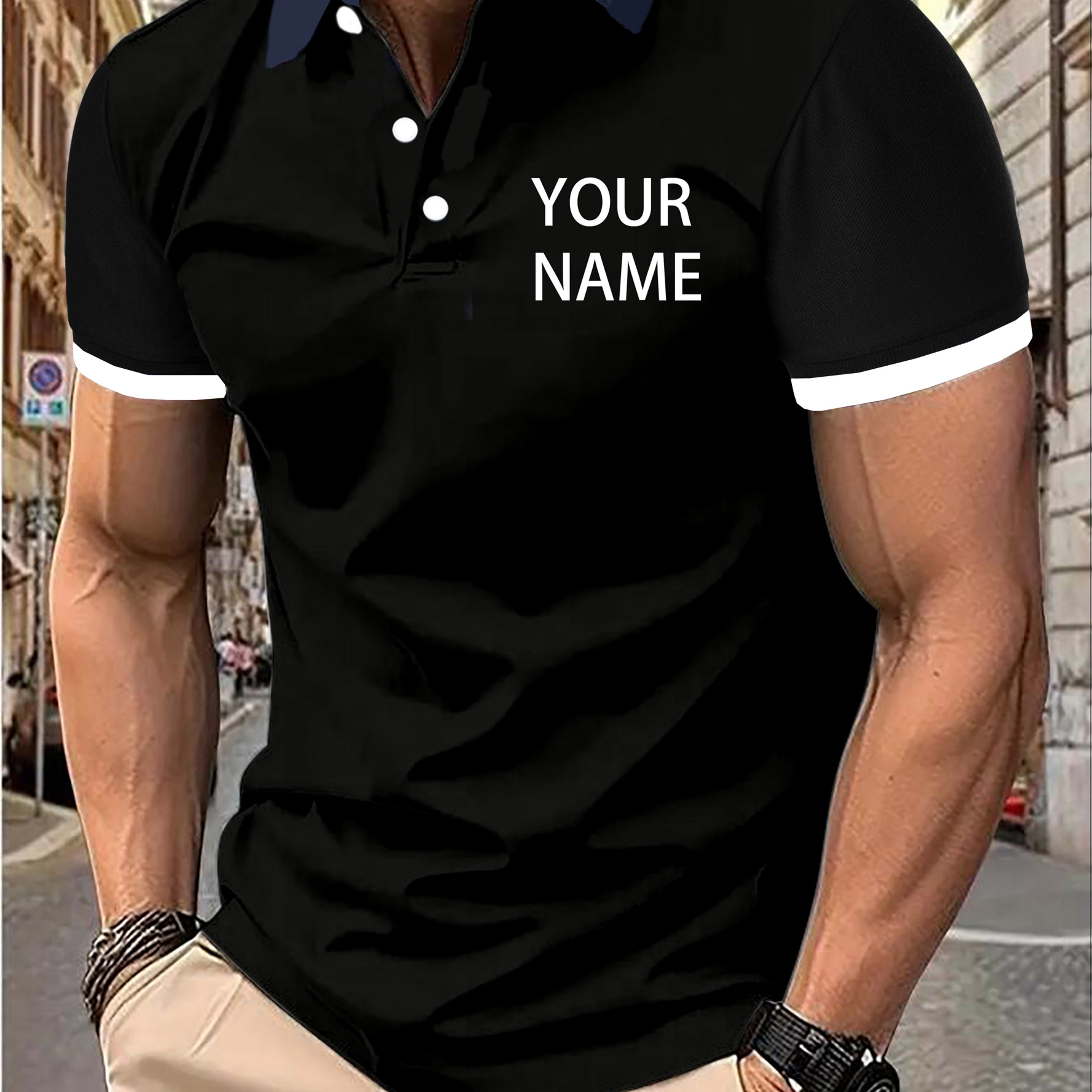 TEMU Men's Casual Sports Fashion Short Sleeve T-shirt | Custom Print, Lapel Collar, Stretch Fabric, Perfect For Summer