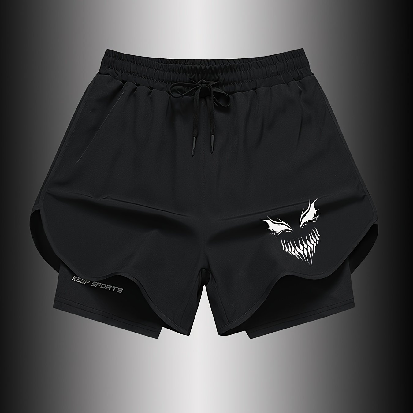 TEMU Men's Smile Face Graphic Sports Shorts With Drawstrings, Casual Training Running Fitness Shorts For Summer