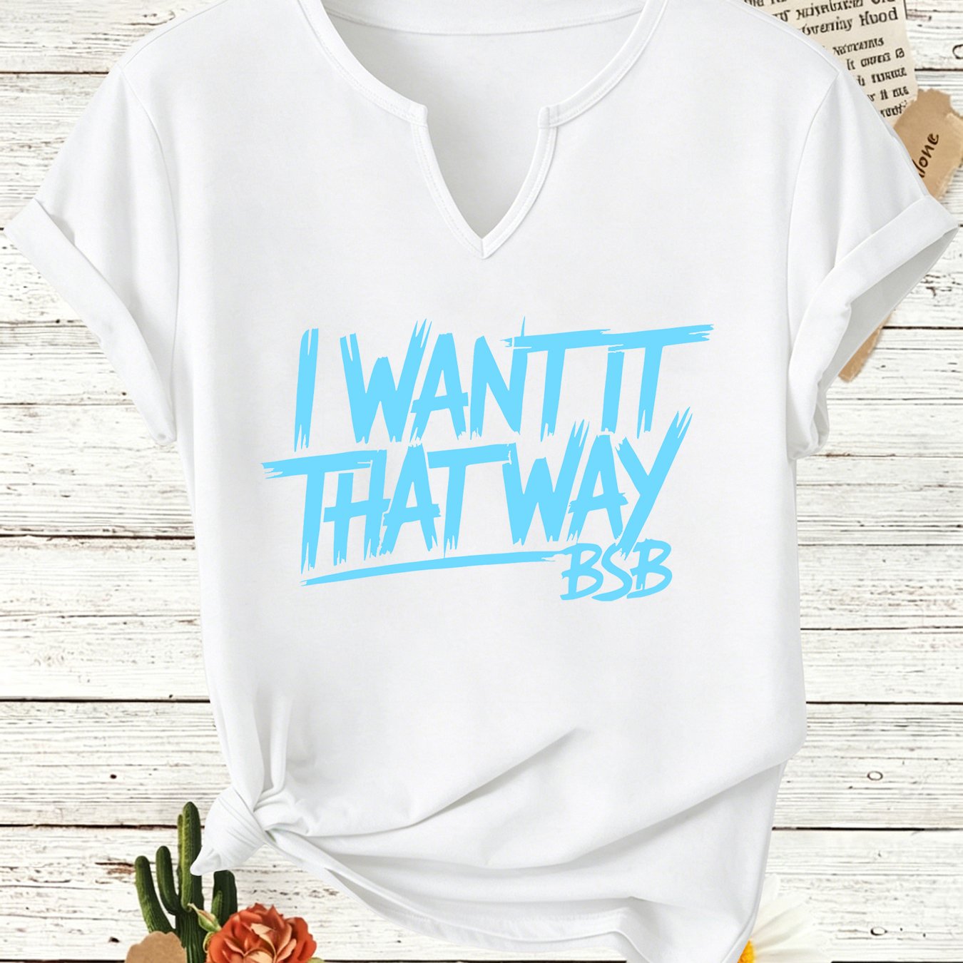 Image of " " Letter Print T-shirt, Short-sleeved V-neck Casual Top, Suitable For Spring And Summer Wear, Women's Clothing.