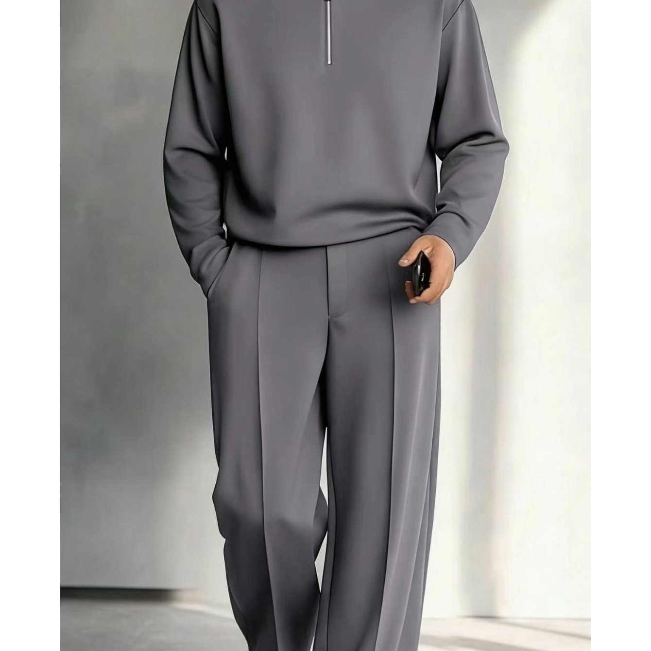 TEMU Men's Casual Fashion Two-piece Set: Long-sleeve Zip-up Pullover And Long Pants