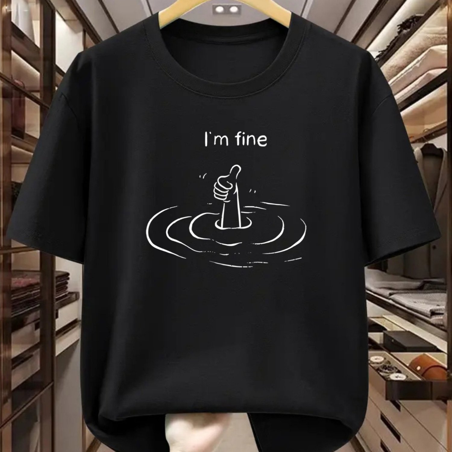 TEMU Men's Plus Size T-shirt Made Of 100% Featuring A Humorous Design With '' And A Thumb-in-water Graphic. This Comfortable Short-sleeve Tee Is