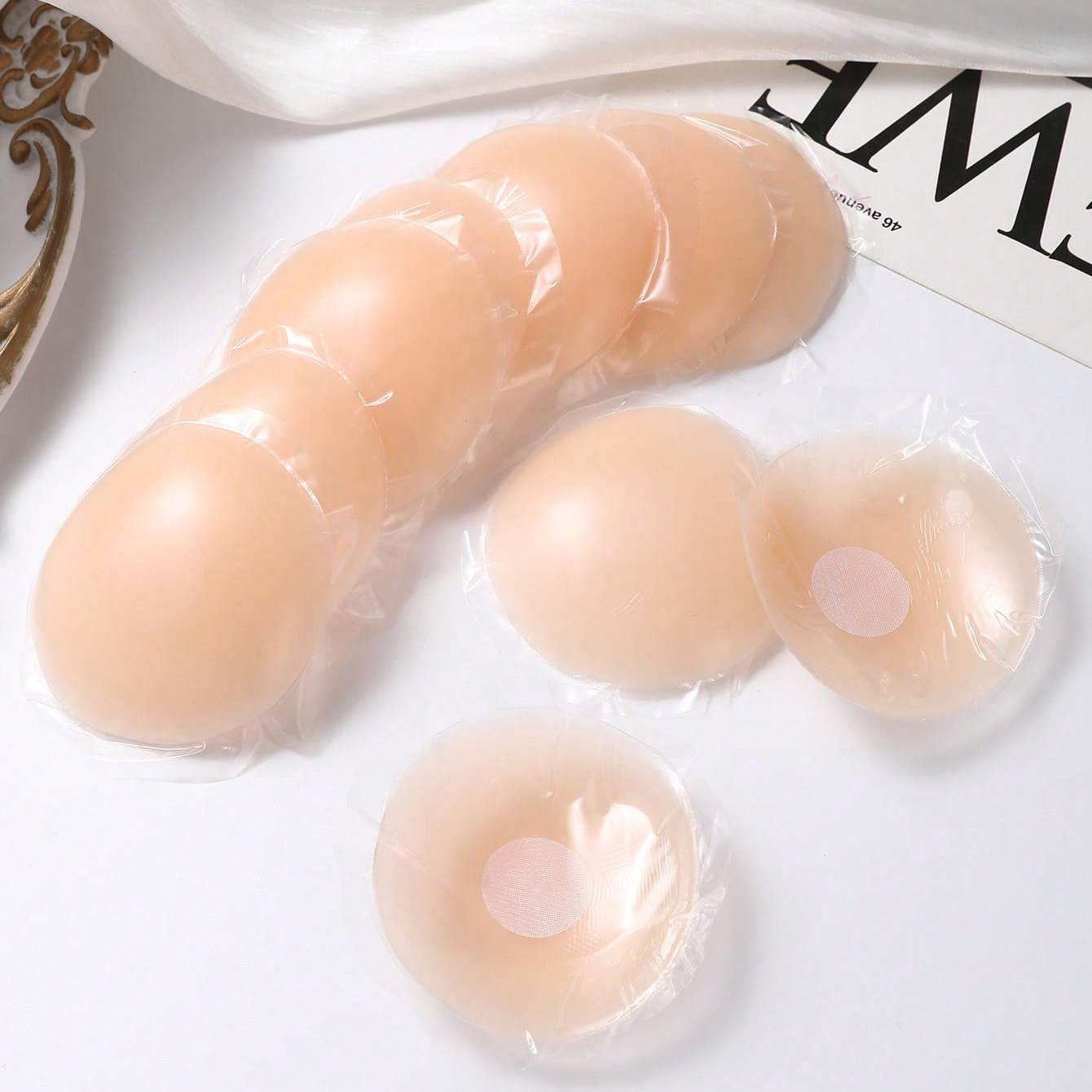 10pcs Reusable Silicone Invisible Sticky Covers For Women - Thin Breast Patches, Washable & Reusable, Medium Stretch, Solid Color, Perfect For Dresses, Bikinis, And, Elegant Design