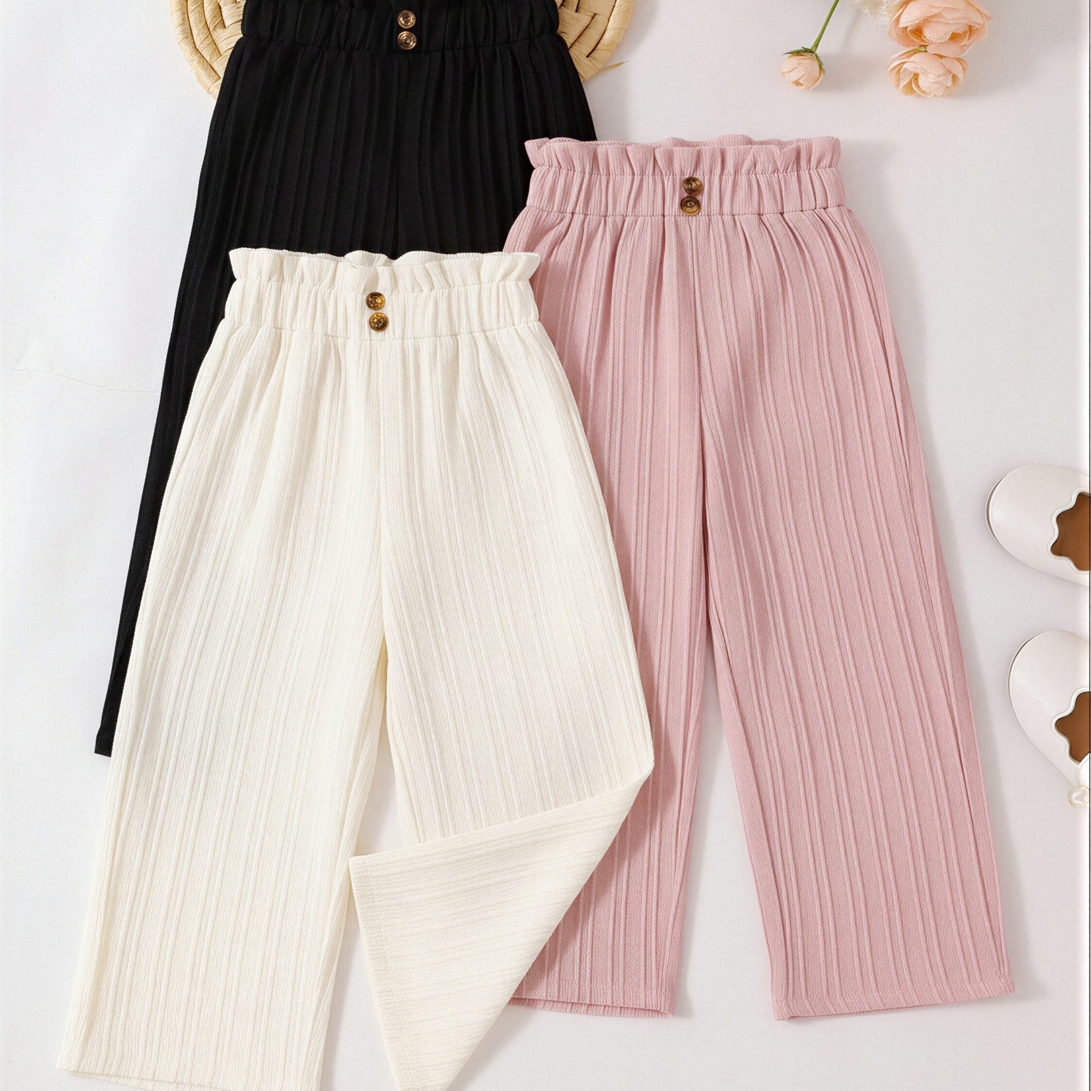 Image of Girls' Clothing Fashion Spring And Summer New Products Girls' Trousers Ruffle Waist Decorative Design 3-pc Trousers, For Outdoor